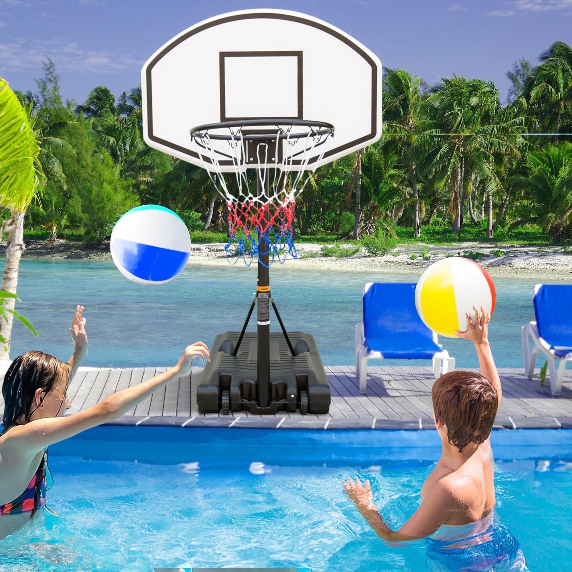 Segmart Pool Basketball Hoop,3.1ft-4.7ft Swimming Pool Basketball Hoop Height Adjustable,Pool Hoops Basketball With 36" Backboard,Blue