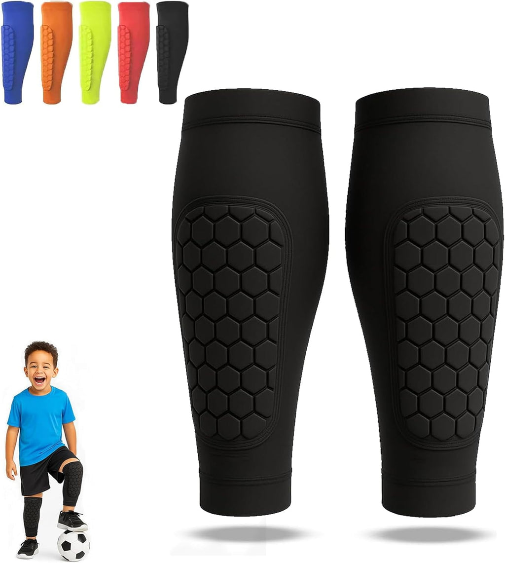 Shin Defender, Shin Guards Kids with Honeycomb Pads, 2 Pack Shindefender Shins Guards Soccer for Ski Youth Adult(White,XL(Adult))