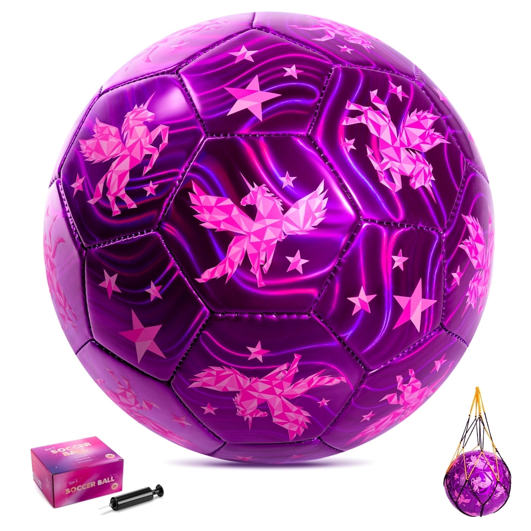 PLAYZAP Size 3 Soccer Ball with Pump, Toddler Soccer Ball for Kids 3-8 Years Old - Indoor Outdoor Sports Ball Toys Girls Boys - Purple Unicorn
