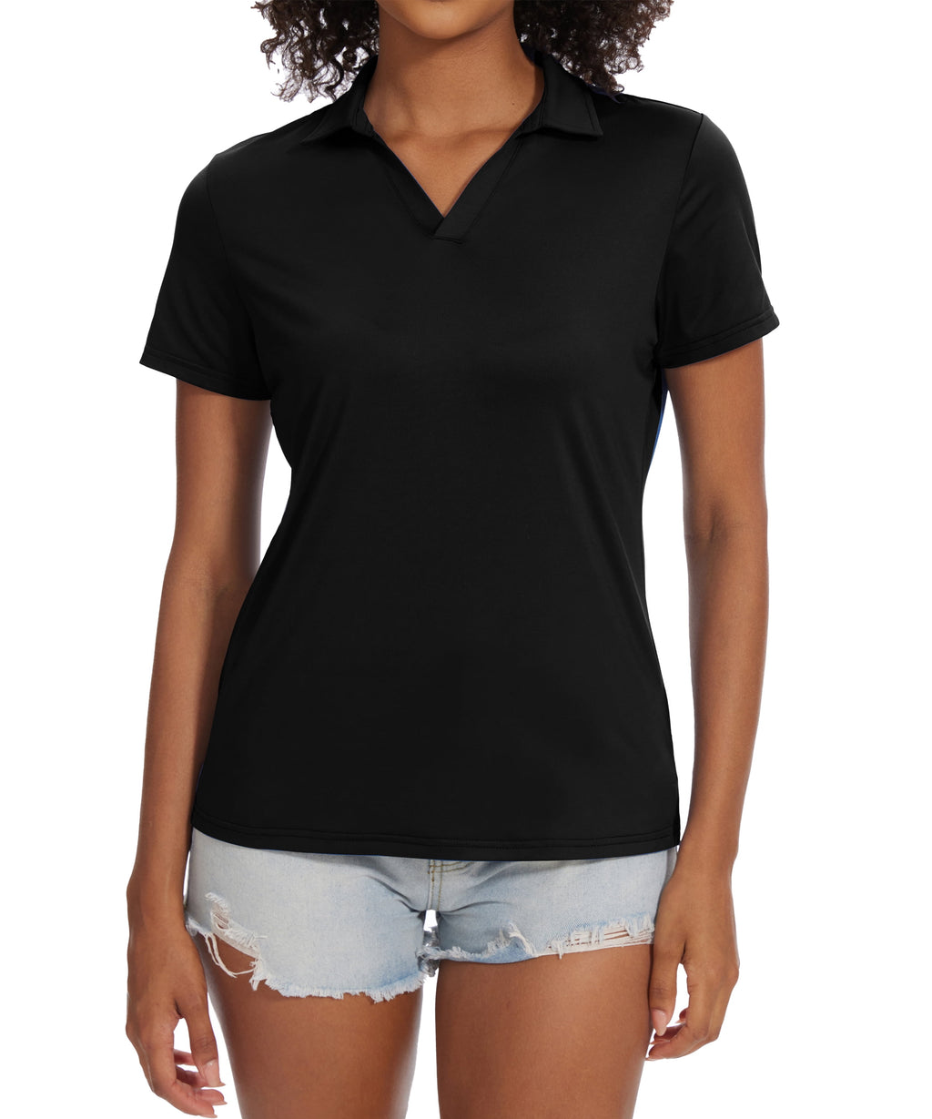 Tyhengta Women's Golf Polo Shirts Collared V Neck Short Sleeve UPF 50+ Quick Dry Tennis Shirt Dry Fit Moisture Wicking White L