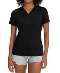 Tyhengta Women's Golf Polo Shirts Collared V Neck Short Sleeve UPF 50+ Quick Dry Tennis Shirt Dry Fit Moisture Wicking White L