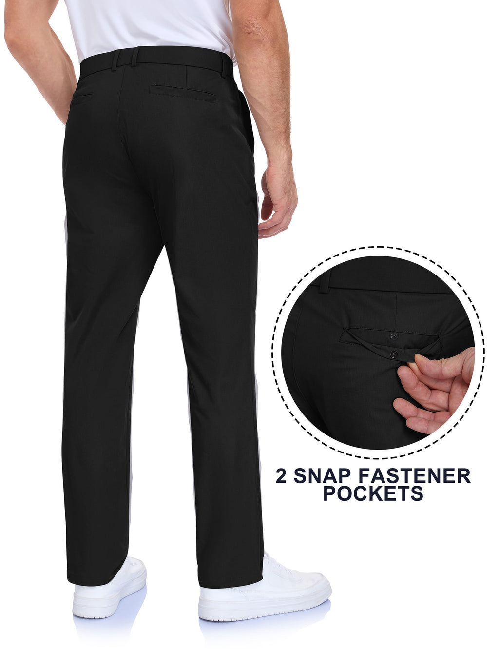 Lavenicole Mens Golf Pants Stretch Casual Dress Pants Elastic Waist Button Closure Lightweight with 4 Pockets Black