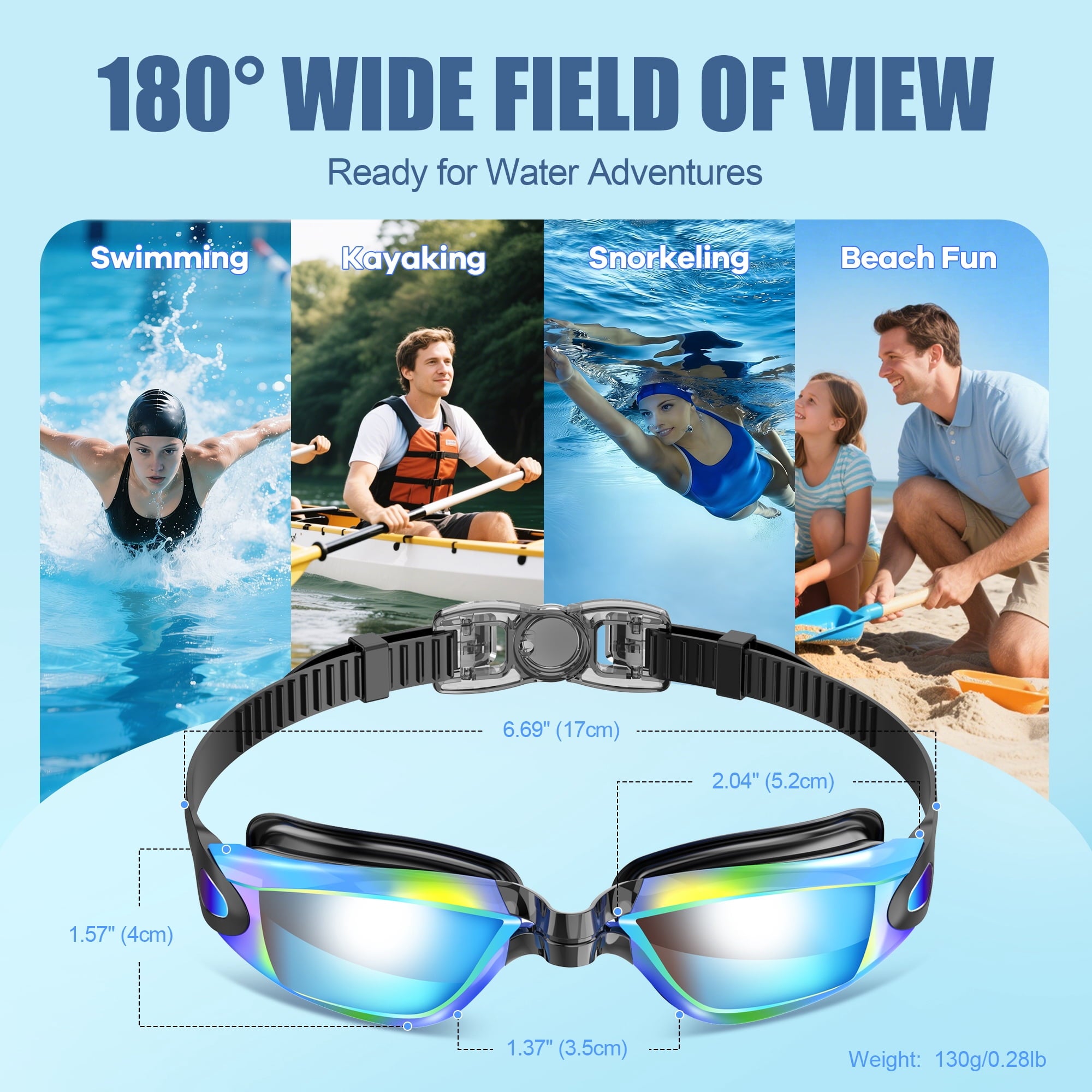 Adult Swim Goggles for Unisex Men, Women & Youth – Anti-Fog, Leak-Proof, UV Protection, Wide View Swimming Goggles, Ideal for Pool & Open Water Swimming - Mirrored Version
