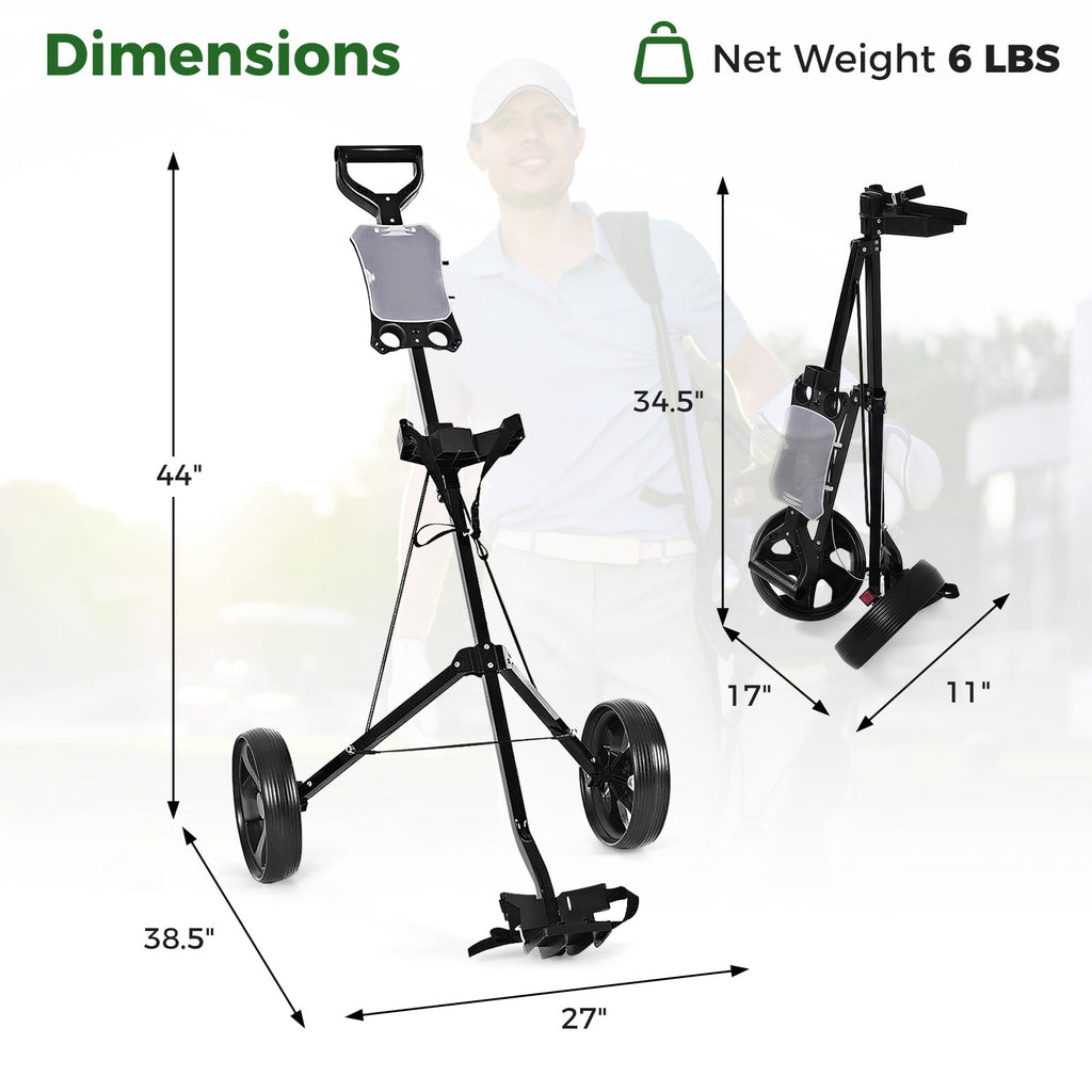 Costway 2 Wheel Golf Push Cart Foldable Portable Lightweight Golf Trolley with Scorecard Holder