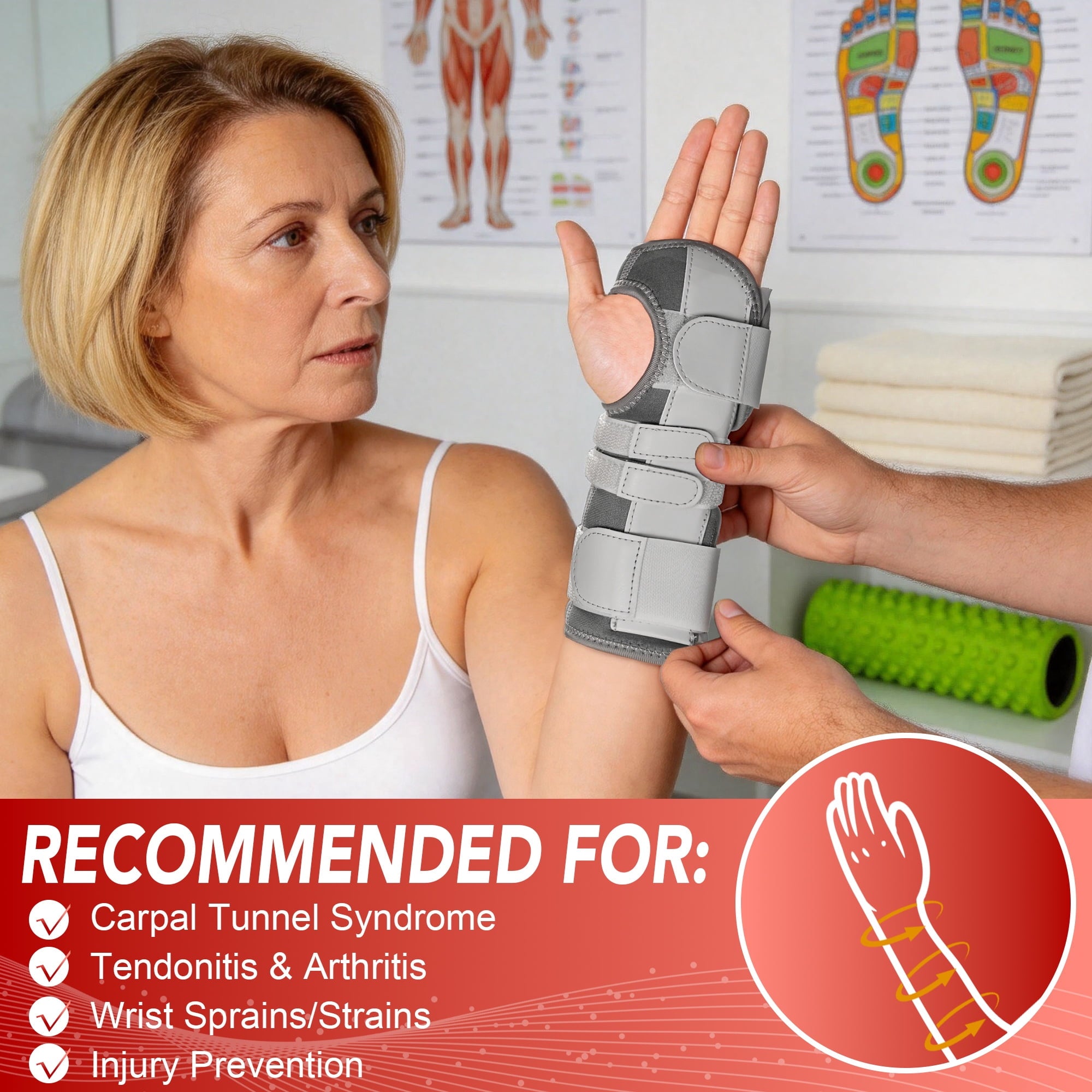 HLTHZONE Carpal Tunnel Wrist Brace for Work With Wrist Splint, Adjustable Wrist Stabilizer for Tendonitis & Arthritis, Left Hand For Women Men, All Day Wear - One Size/Gray