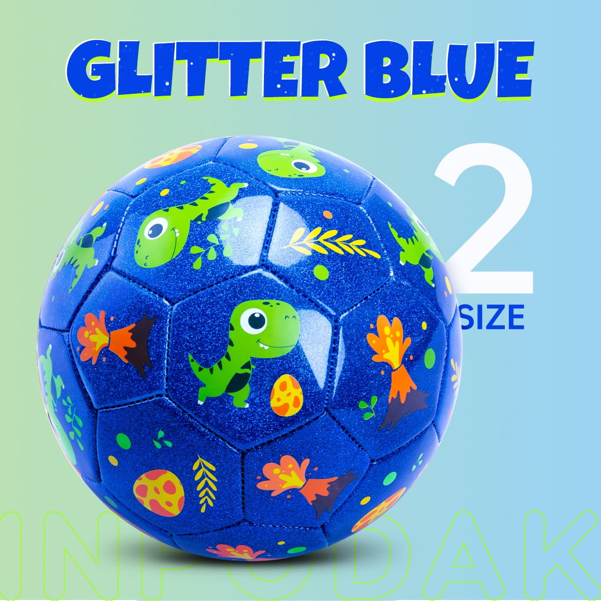 PLAYZAP Toddler Soccer Ball, Size 2 Soccer Ball with Pump, Cartoon Dinosaur Blue Soccer Ball for Kids 2-5, Baby Small Ball for Toddler, Indoor Outdoor Play Toys Gifts for Girls Boys