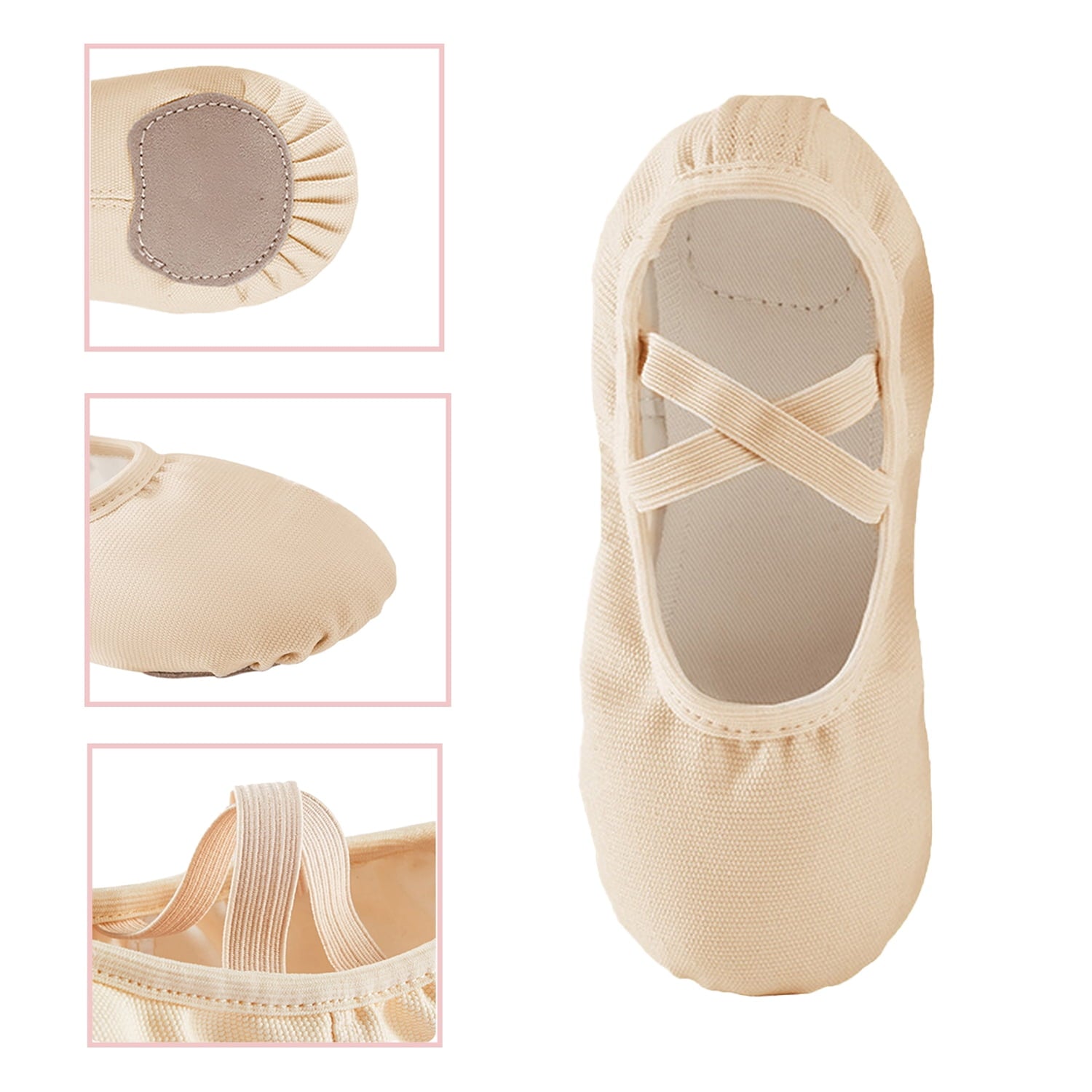 Missfiona Girls Ballet Shoes Canvas No-Tie Ballet Slippers Dance Shoes for Toddler/Little Kid/Big Kid/Boy(1M,Nude)
