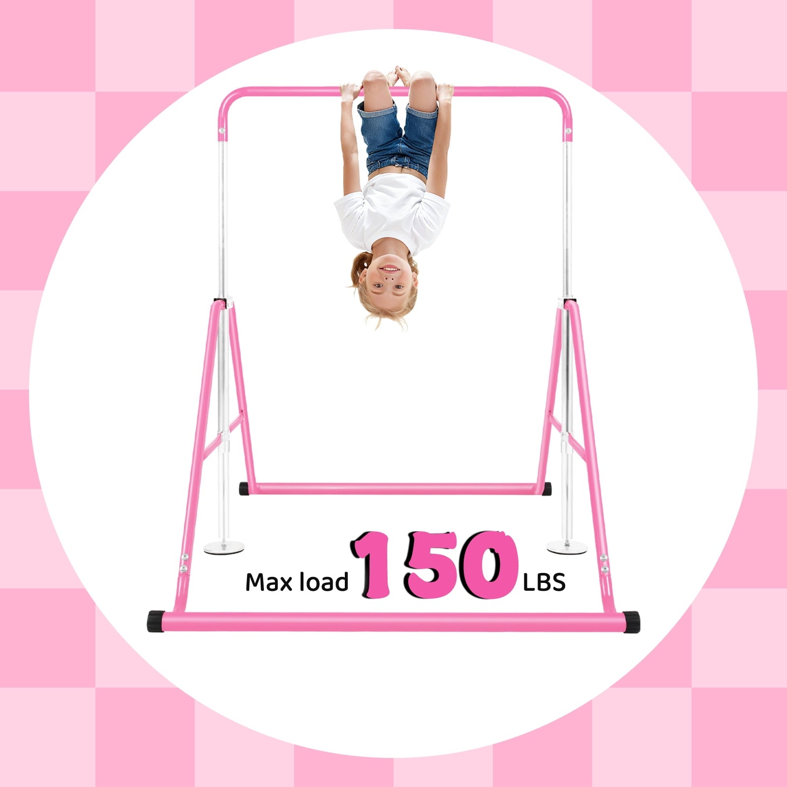Primy 150lbs Gymnastics Bar for Kids, Height Adjustable Horizontal Bar, Folding Gymnastics Junior Training Bar for Home Gymnastics Equipment, 4-10 Years Old Kids