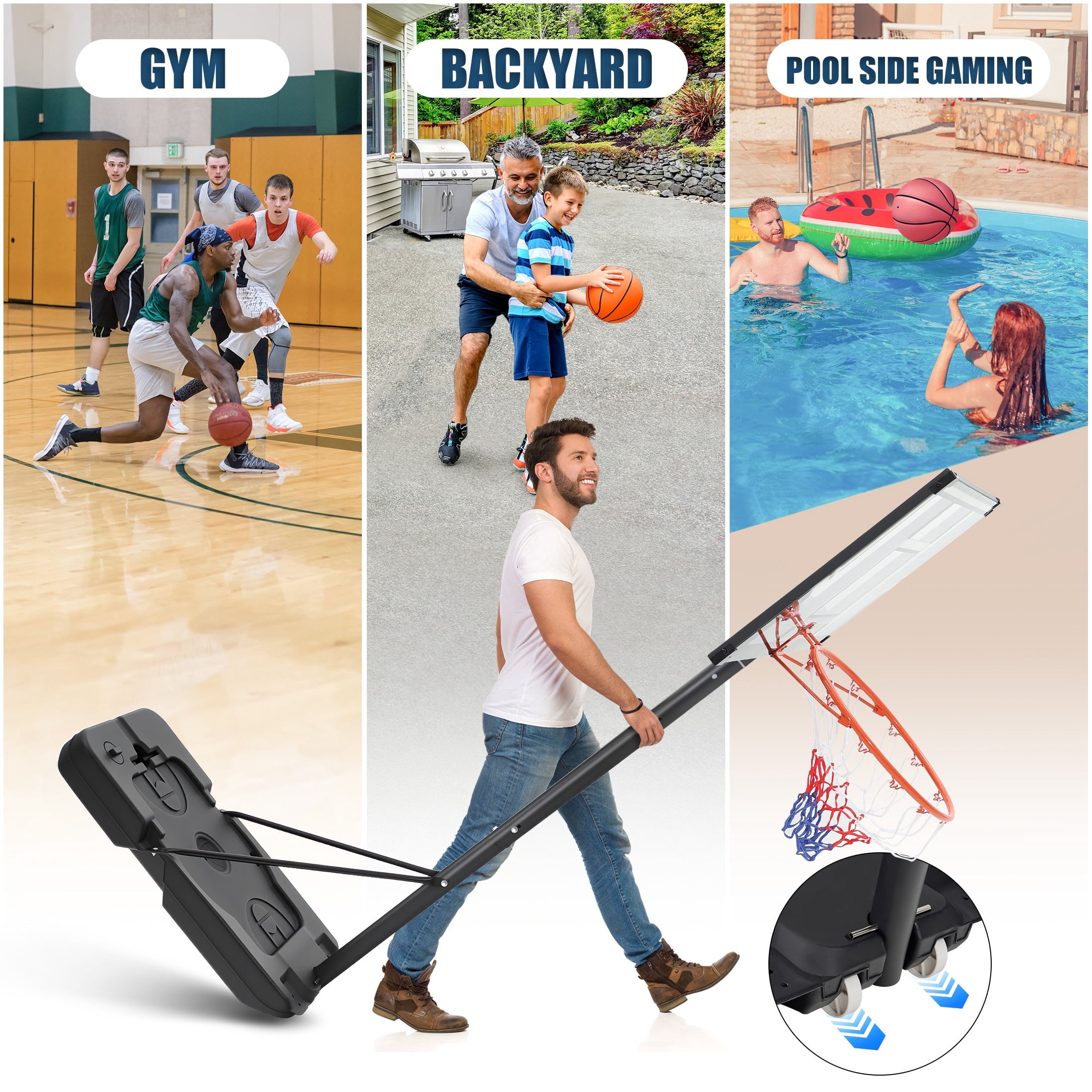 Portable Basketball Hoop Outdoor, SEGMART 3.3Ft-10Ft Height Adjustable Swimming Pool Basketball Hoop Goal System with PE Backboard for Kids Youth Adults Play in Backyard/Courts/Indoor