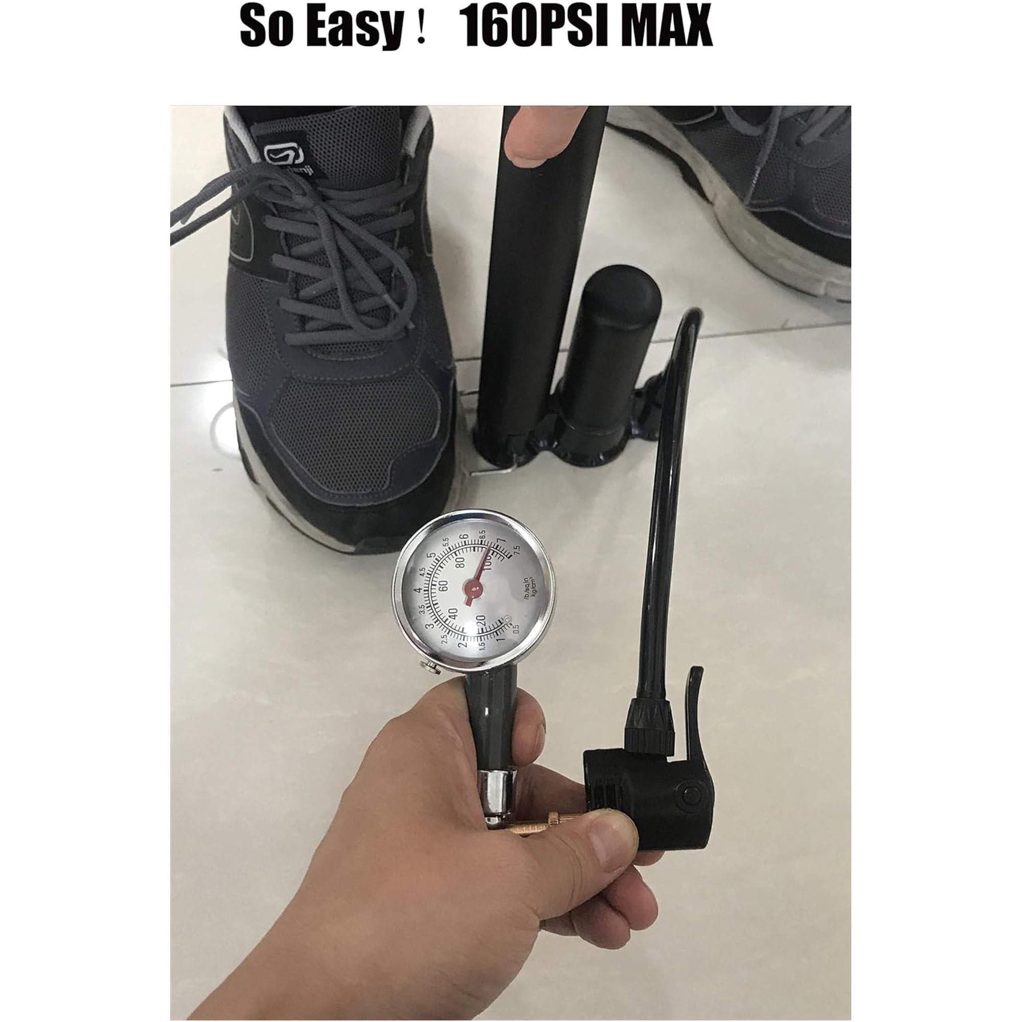 Bike Pump, Air Bicycle Pump Inflator for Presta and Schrader Valve Tire Ball Bike Portable Pumps 160PSI & 11BAR