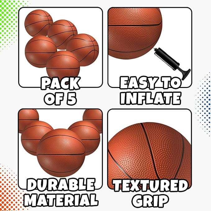 Mini Basketball - 6 Inch (Pack of 5) - Mini Hoop Basketball Set, PVC Outdoor & Indoor, Balls for Small Hoops & Pool Parties - Boys & Girls Birthday Party Favors, Game Prizes and Goodie Bags for Kids