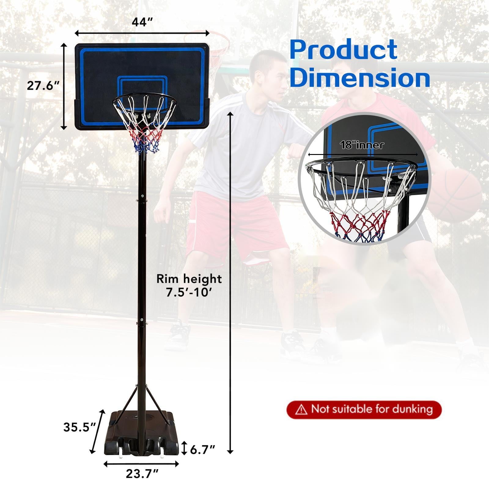 SUGIFT 7.5 ft - 10 ft 44 in Weatherproof Portable Basketball Systems