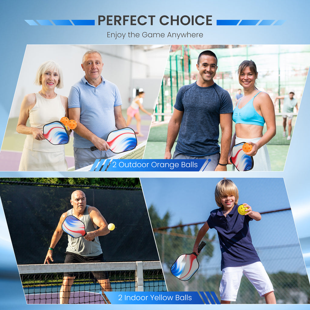 Naipo Pickleball Paddles Set with 2 Portable Pickle Ball Rackets Fiberglass Surface 4 Pickle Balls Lightweight for Family Outdoor Indoor