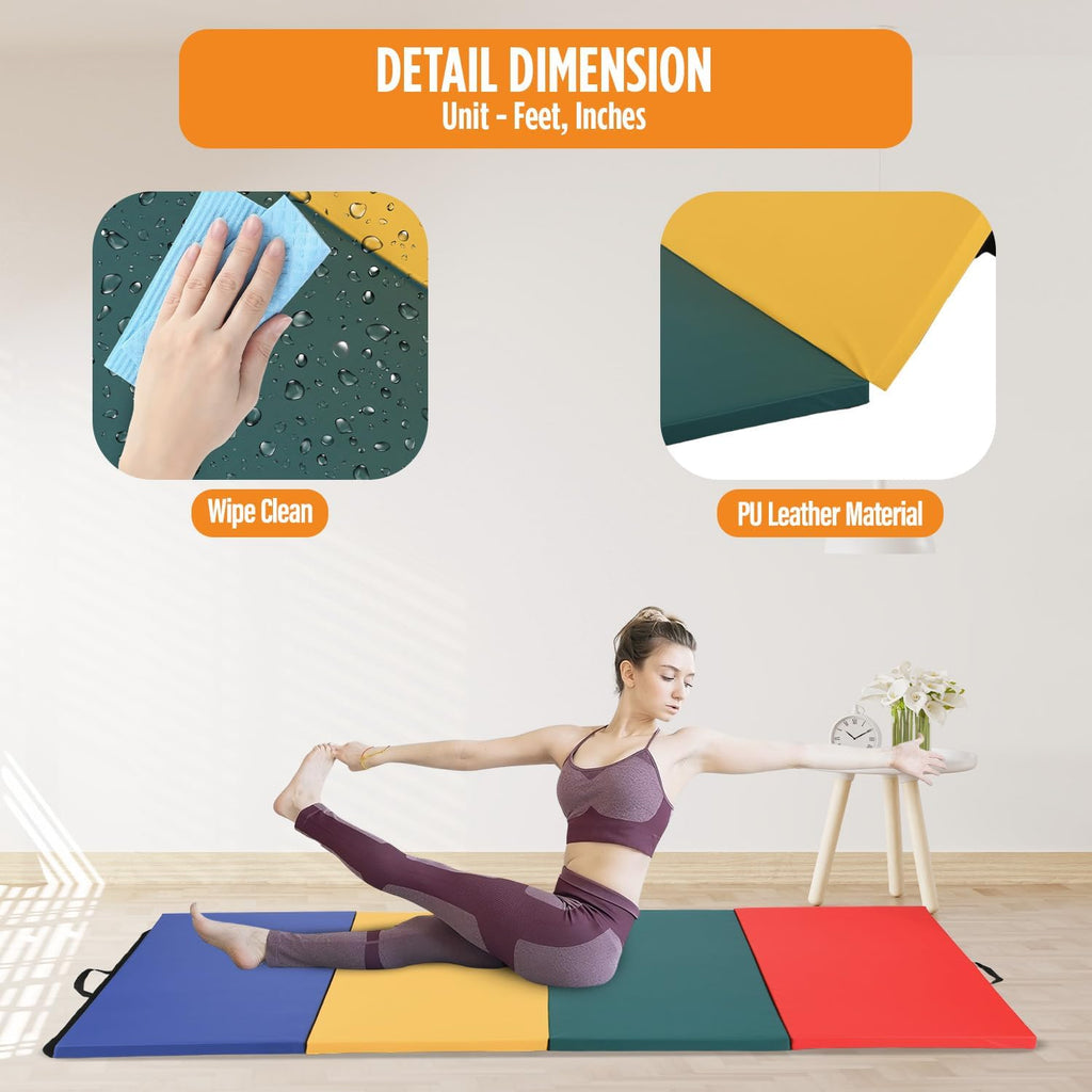 FDW 4'x8'x2" New Folding Panel Gymnastics Mat, Perfect for Indoor/Outdoor Exercise(Multicolor)