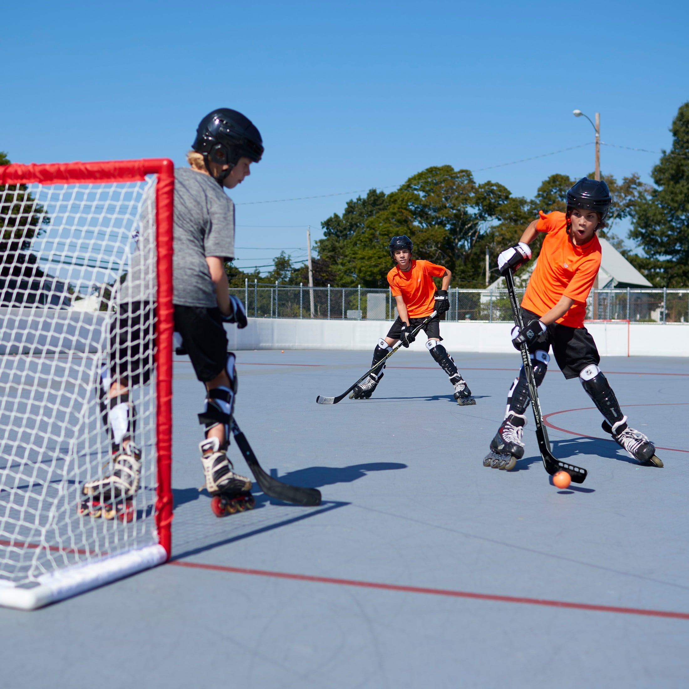 Franklin Sports NHL Youth Street Hockey Set - (2) Kids Junior Hockey Sticks, PVC Goal + Roller Hockey Ball Included - Indoor + Outdoor Net - 46"