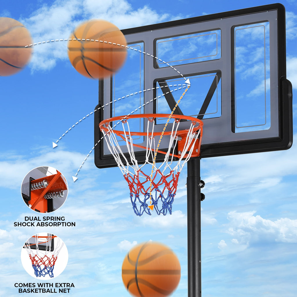 LAZY BUDDY 44in Portable Basketball Hoop Goal Basketball Hoop System Height Adjustable 4.4ft - 10ft,  Indoor Outdoor PVC Backboard
