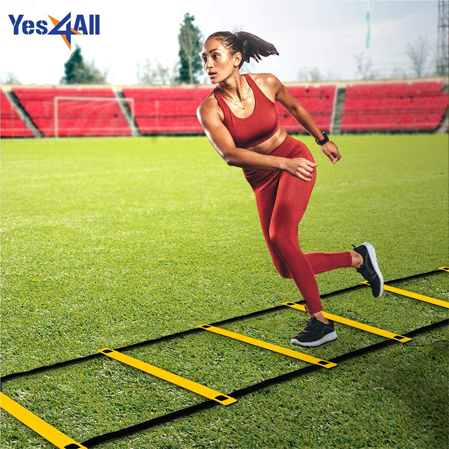 Yes4All Speed and Agility Training Ladder with Carry Bag - 12 Rung (Yellow)