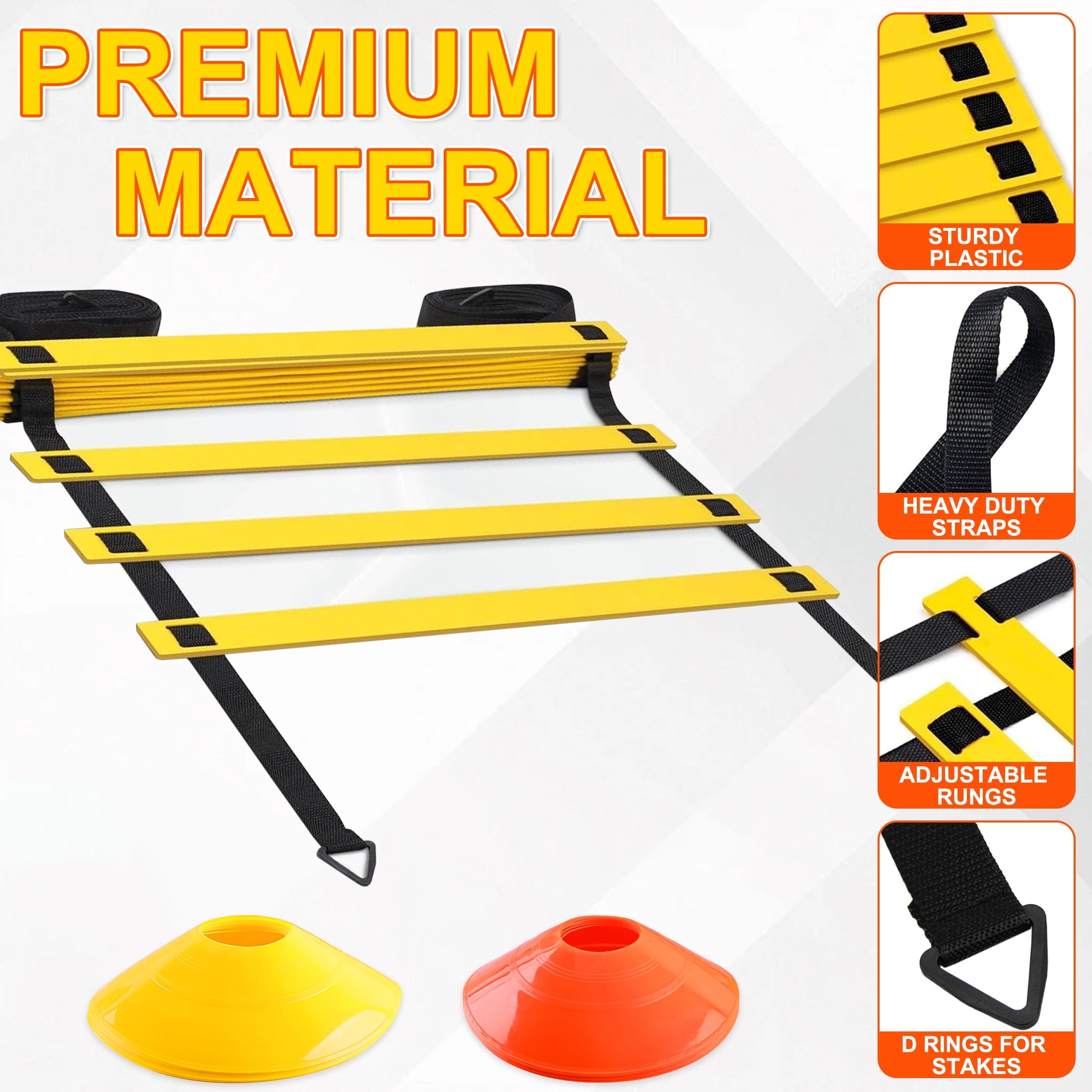 LANNEY Agility Ladder Speed Training Equipment, 12 Rungs 20ft Adjustable Speed Ladder for soccer, 12 Soccer Cones, 4 Stakes, Football Basketball Training Equipment with Carry Bag for Youth Adults