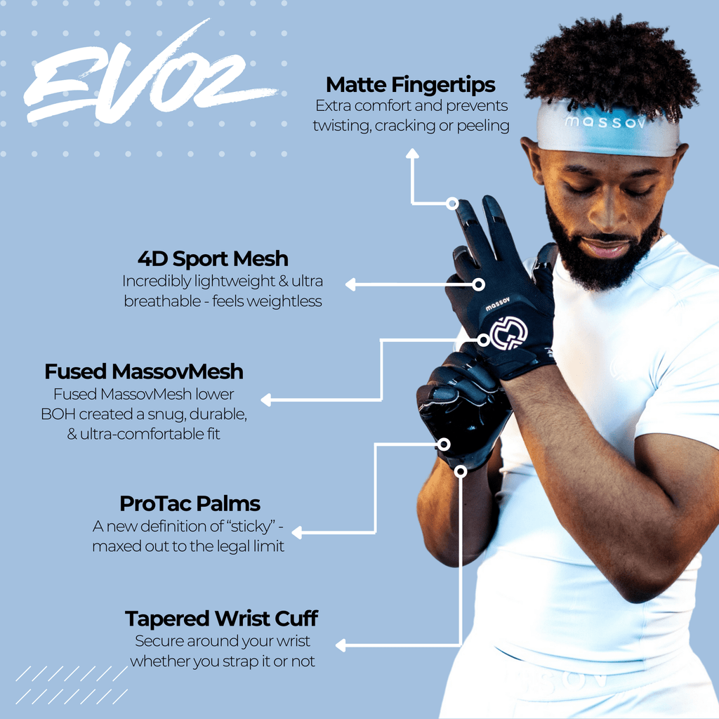 Massov EVO2 Youth Football Glove, Child Receiver Glove, Jet Black, Small