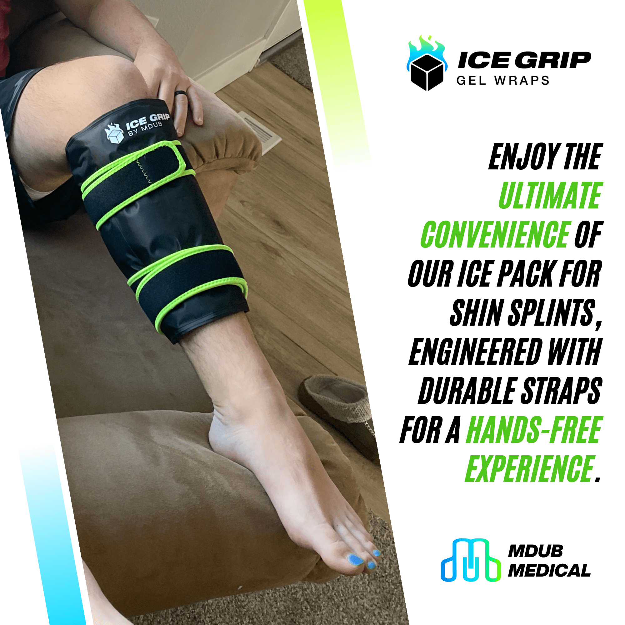 Ice Grip - Shin & Calf Ice Grip Wrap, Shin Brace, Calf Brace, Ankle Brace, Shin and Calf Support