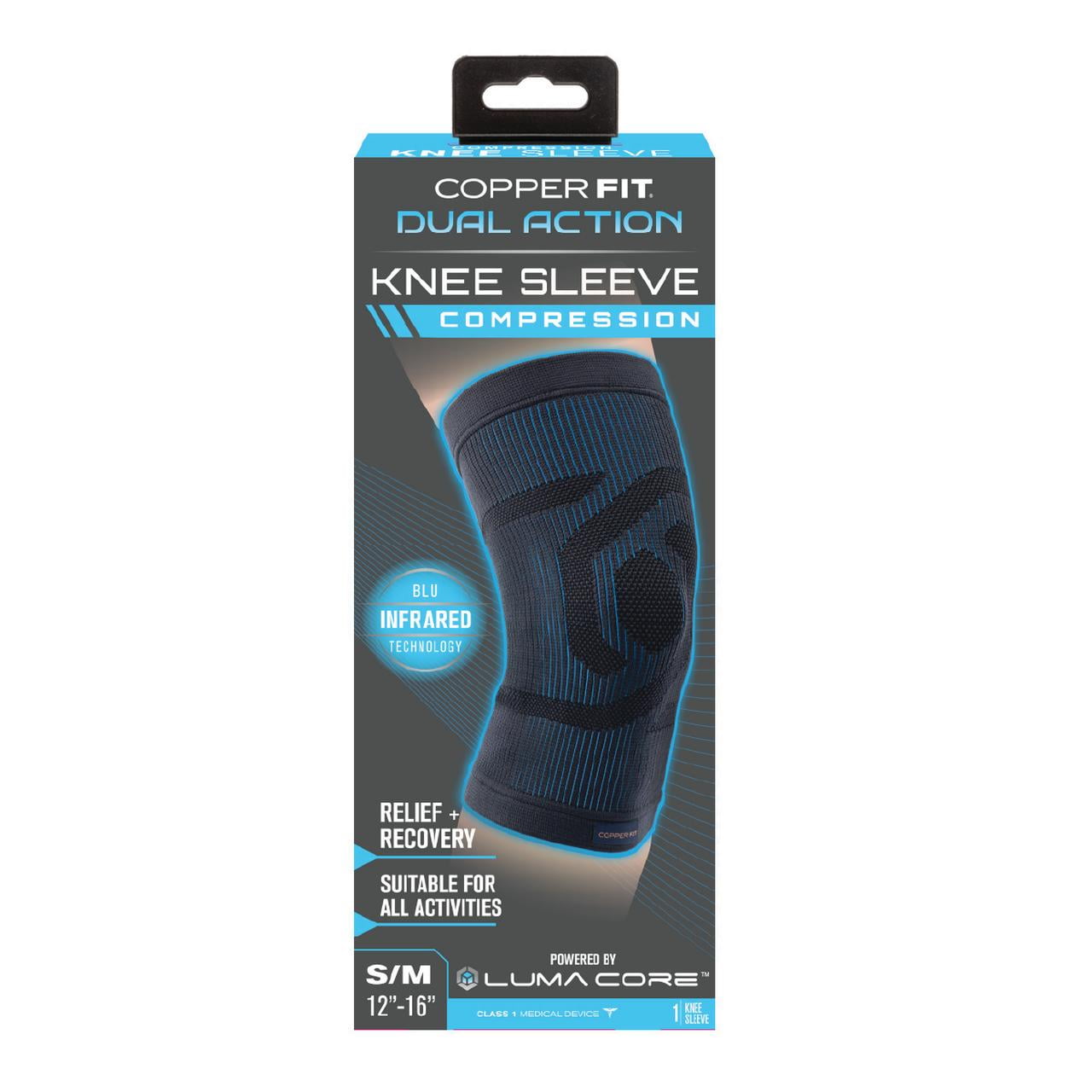 Copper Fit Dual Action Knee Support Compression Sleeve: Stability, Arthritis & Tendinitis (Black S/M)