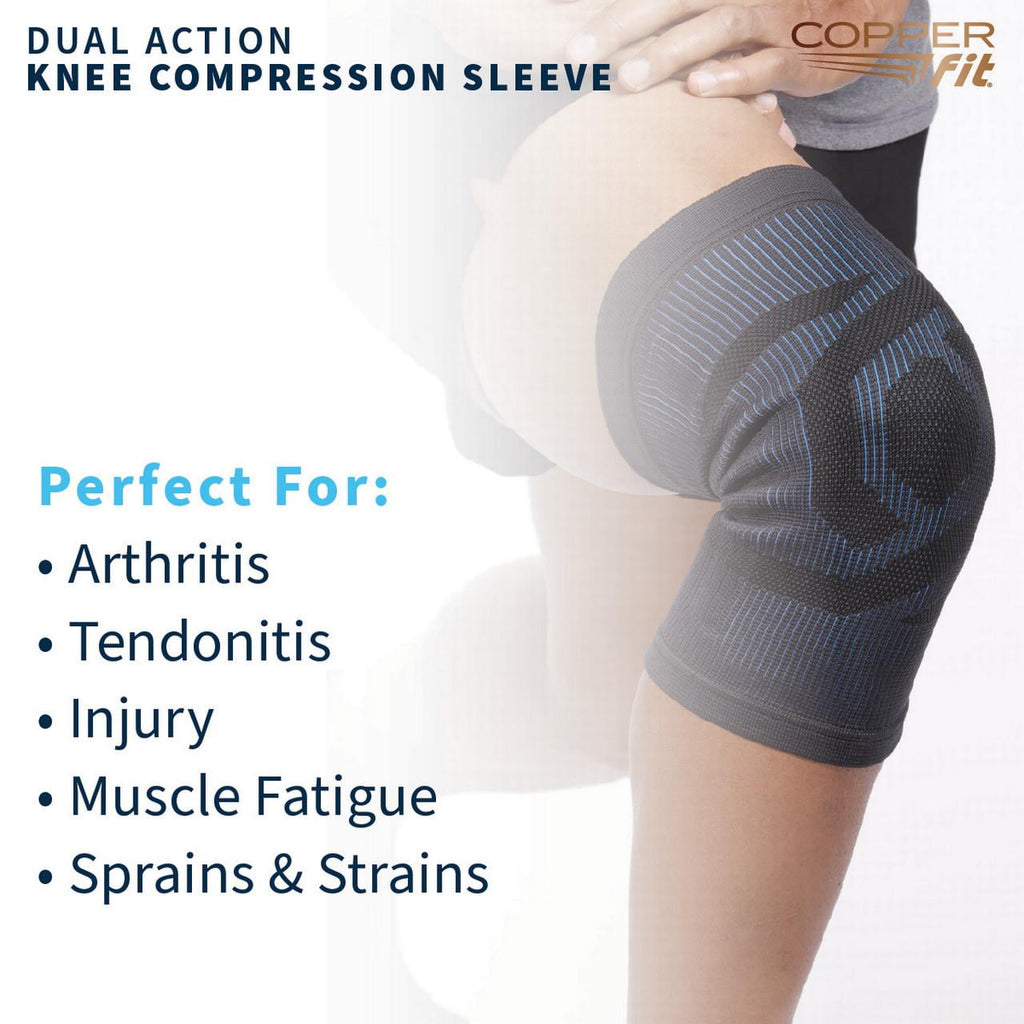 Copper Fit Dual Action Knee Support Compression Sleeve: Stability, Arthritis & Tendinitis (Black S/M)