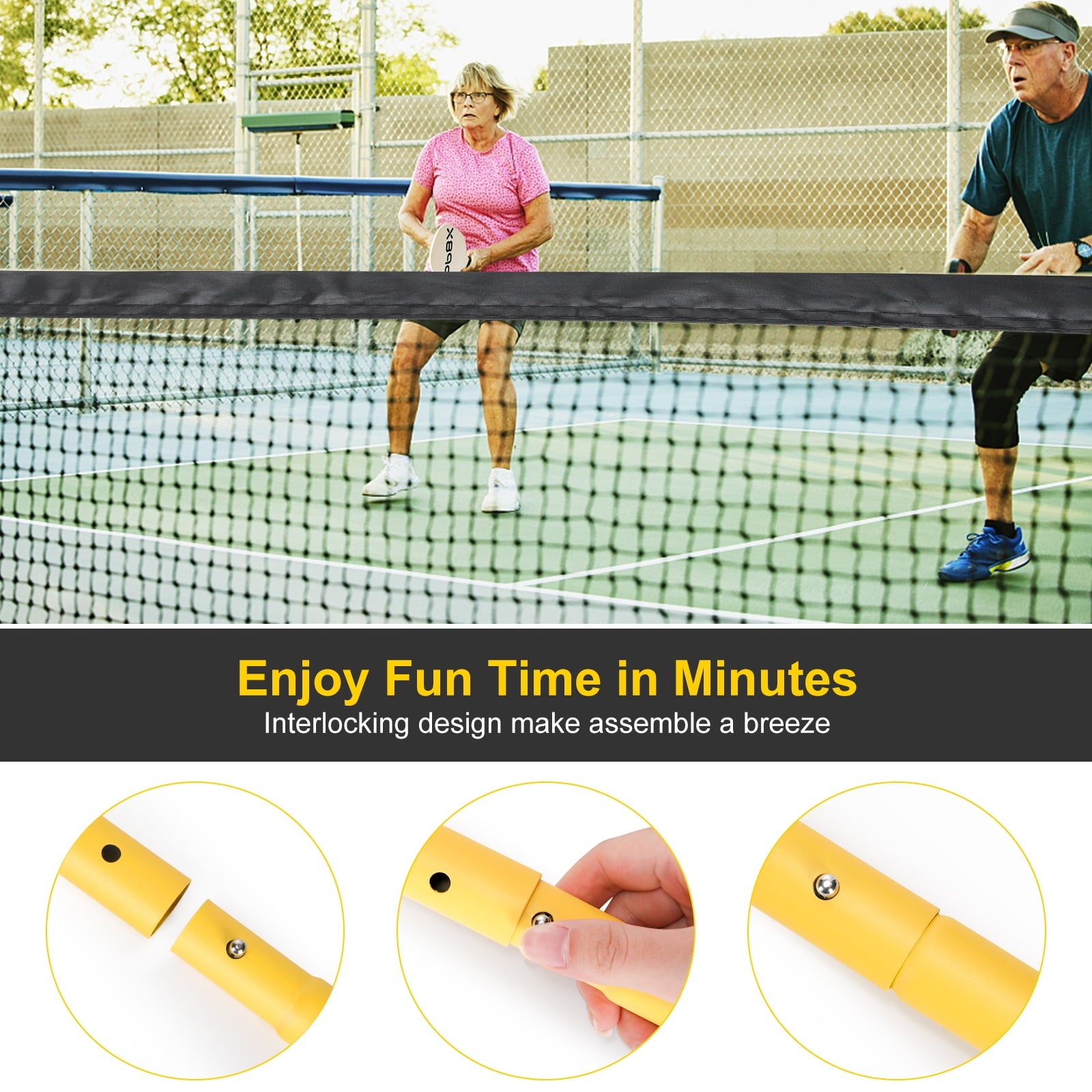 GIKPAL 22FT Portable Pickleball Net Set w/ Locking Wheels - Complete Beginner Kit (Net, 4 Paddles, 6 Balls, Bag, Line Markers)