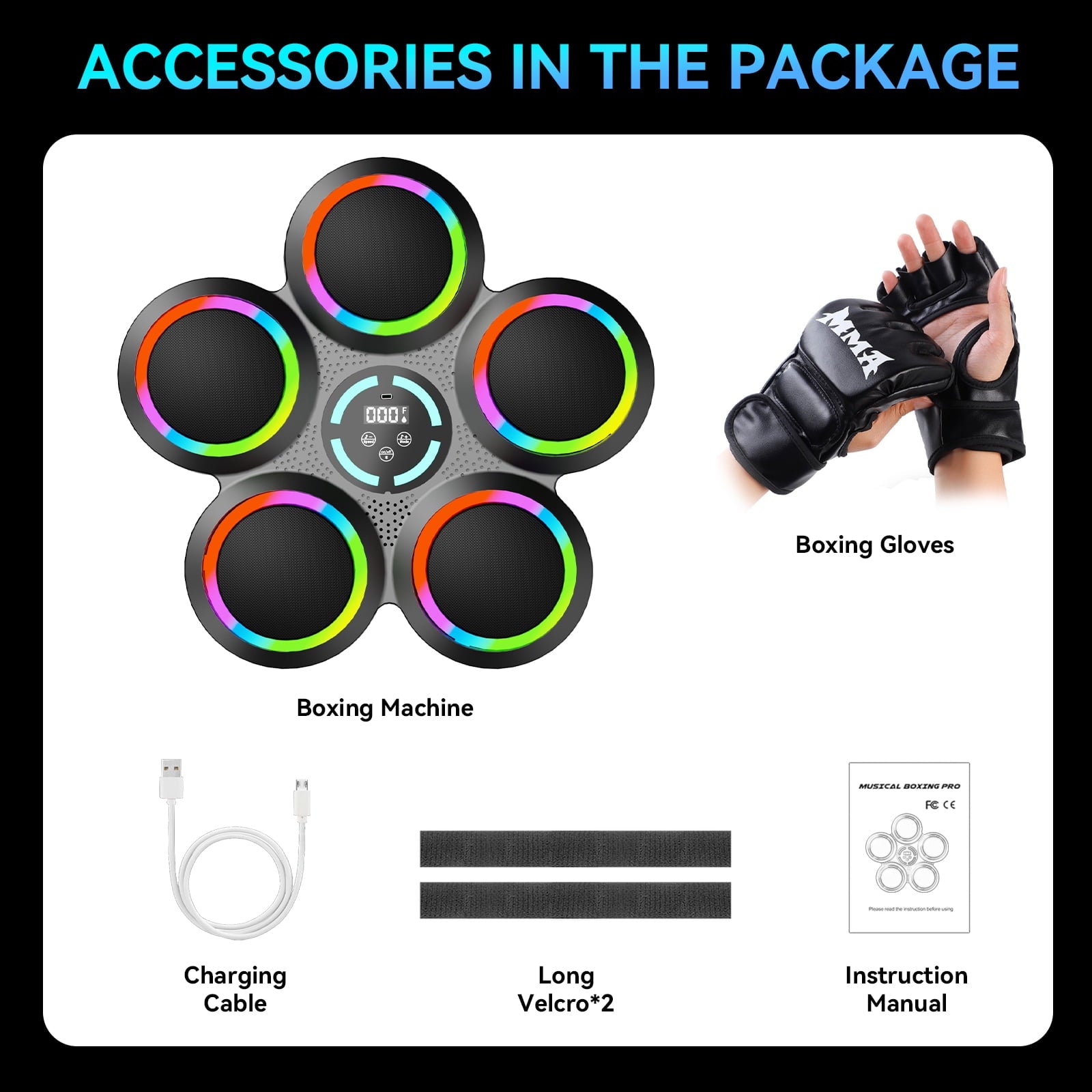 Music Boxing Machine, Interactive Punching Trainer with Boxing Gloves, Large Size Wall Mounted Electronic Boxing Target for Adult Kids, 9 Modes & 9 Speeds