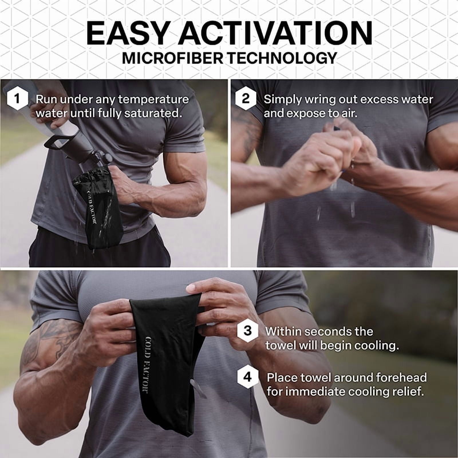 Cold Factor Instant Cooling Headband 3 Pack - Black, One Size, Sports Sweatbands – Quick-Dry, Sweat-Wicking, Lightweight for Running, Sports & Workouts