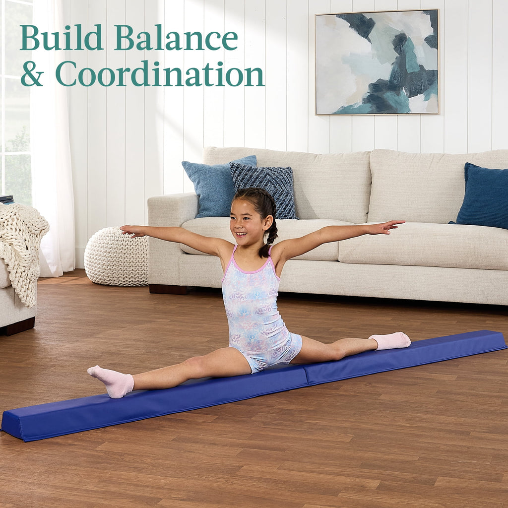 Best Choice Products 8ft Folding Floor Balance Beam 2-Panel for Gymnastics Practice, Exercise  Royal Blue