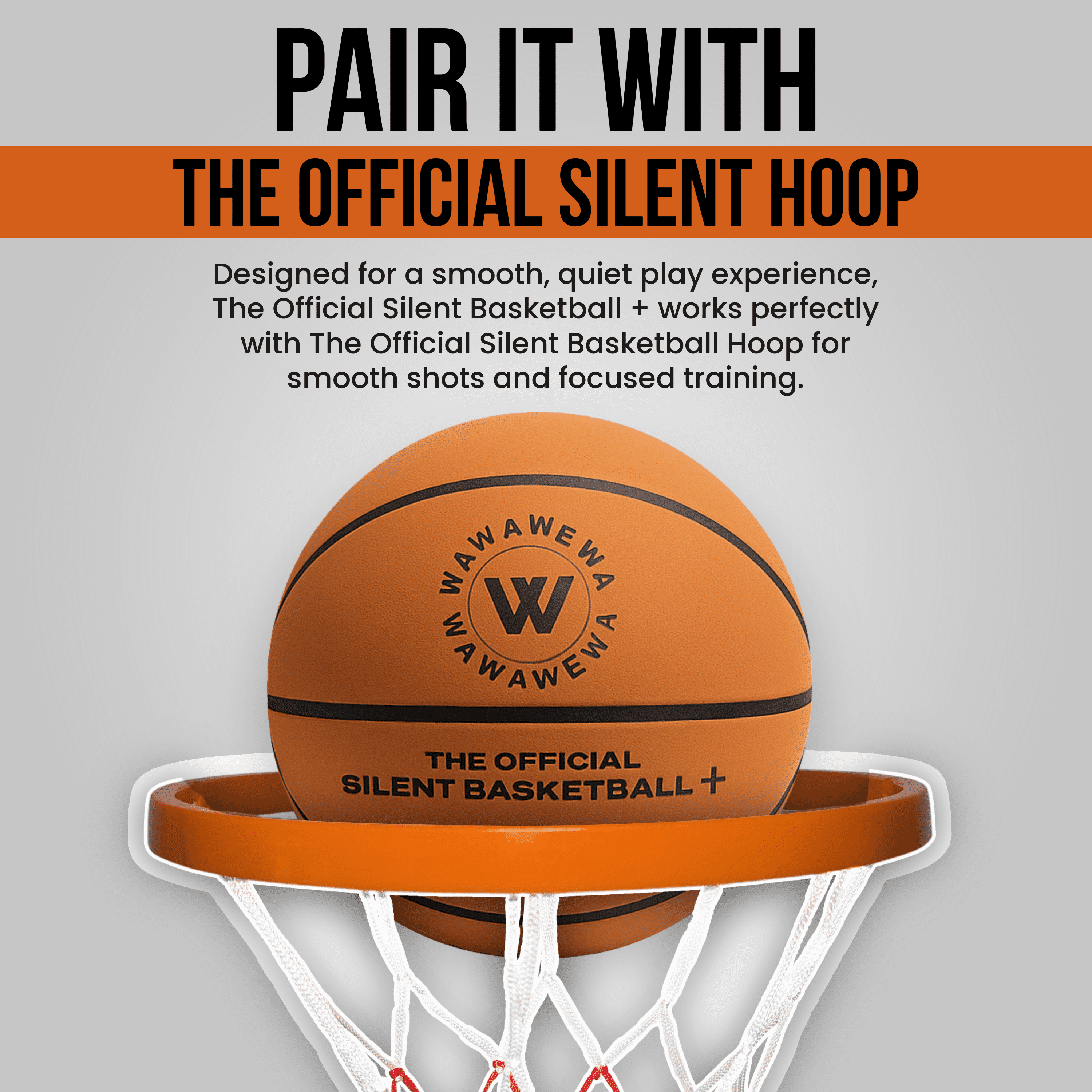 WAWAWEWA The Official Silent Basketball Size 7 (29.5\") – Indoor Basketball for Quiet Dribbling – Grooved Airless Indoor Training PU Foam Basket Ball – Real Feel Silent Play for All Ages