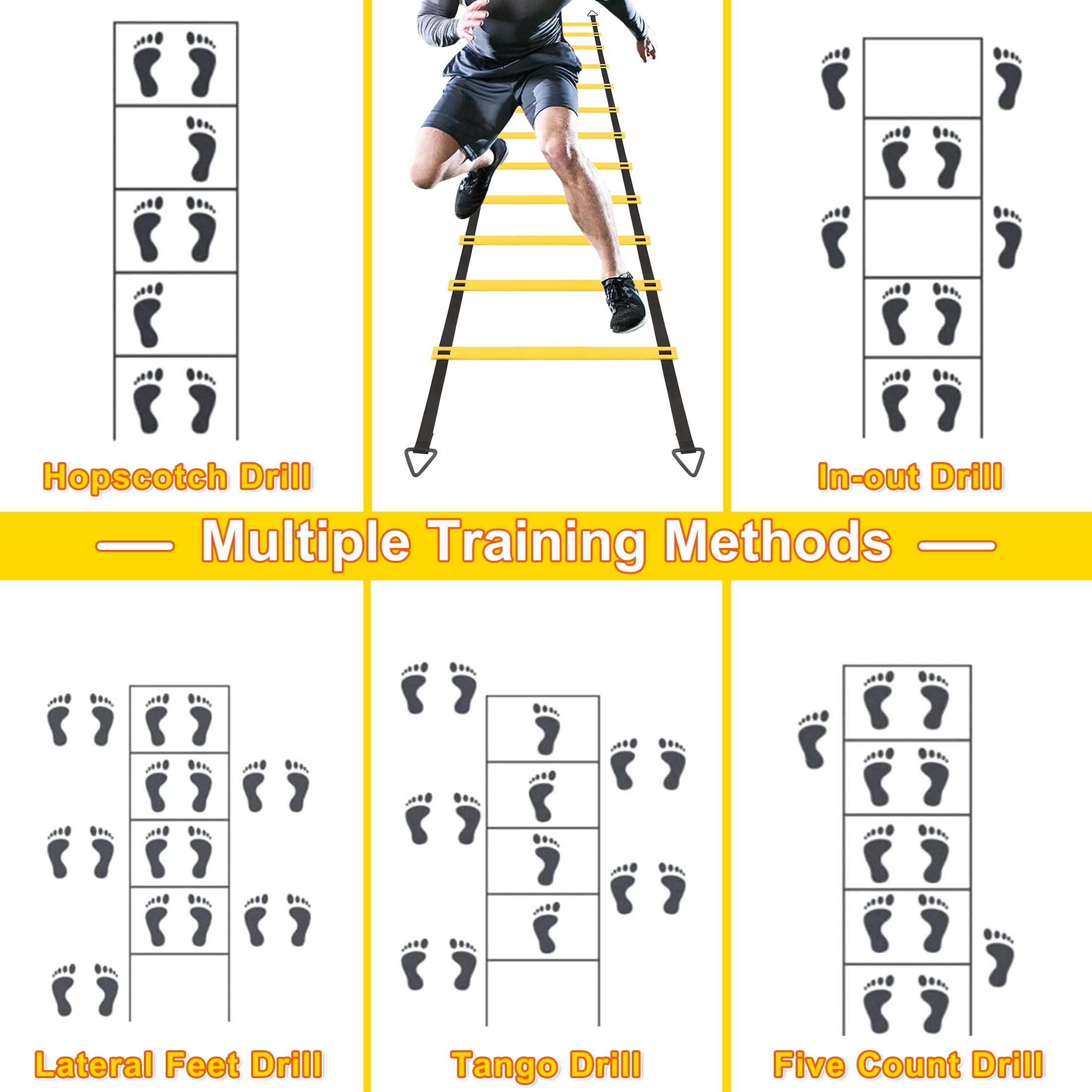 LANNEY Agility Ladder Speed Training Equipment, 12 Rungs 20ft Adjustable Speed Ladder for soccer, 12 Soccer Cones, 4 Stakes, Football Basketball Training Equipment with Carry Bag for Youth Adults