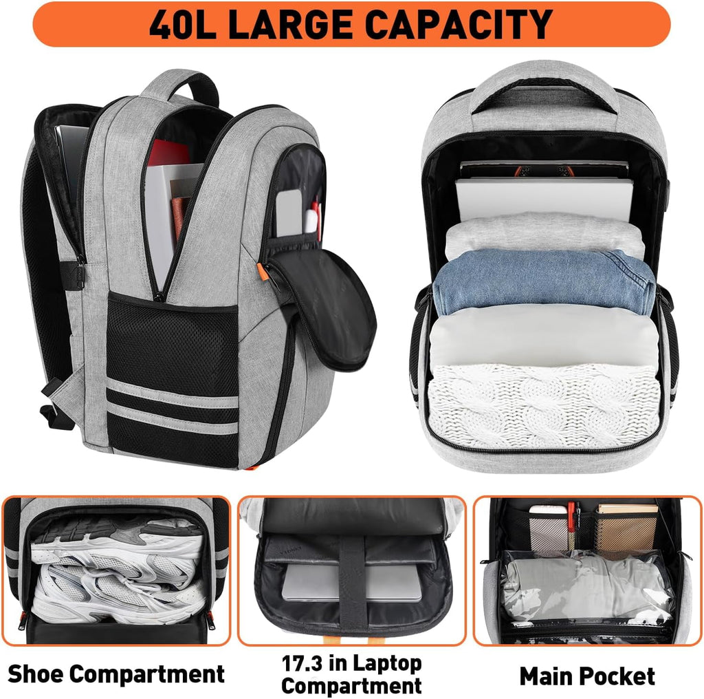 Ytonet Travel Backpack for Men & Women, Water-Resistant Sports Backpack with Shoe Compartment, Fits 15.6-inch Laptop – Ideal for Workouts, Camping, Hiking, Gray