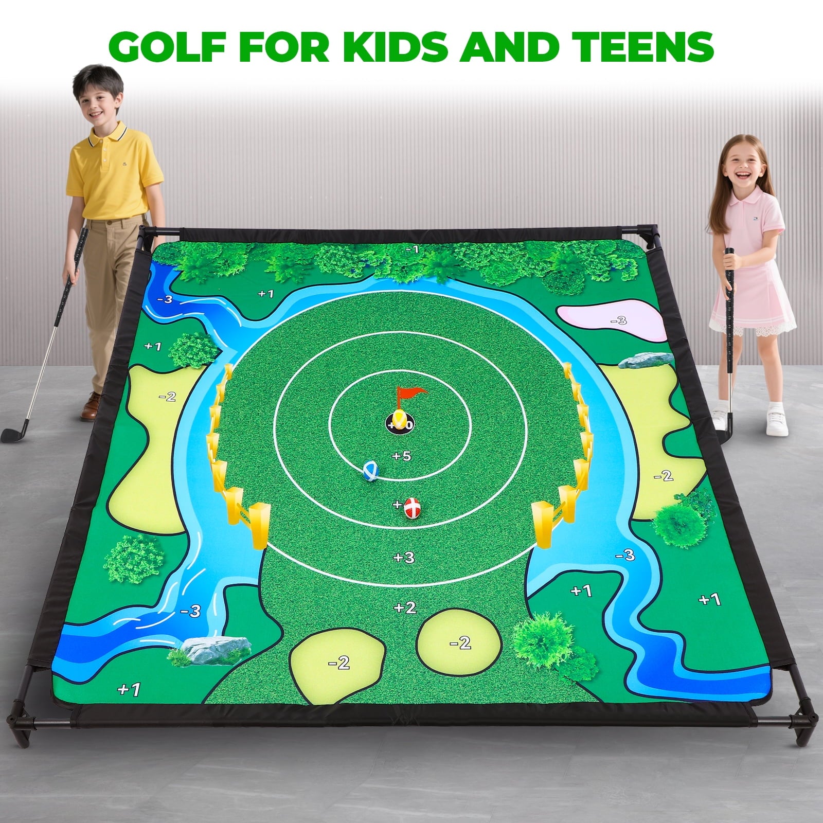 Golf Chipping Game Set, The Original Portable Golf Game for Chipping Practice for Junior Golfers, Outdoor & Indoor (Free Adjustable Club x1)