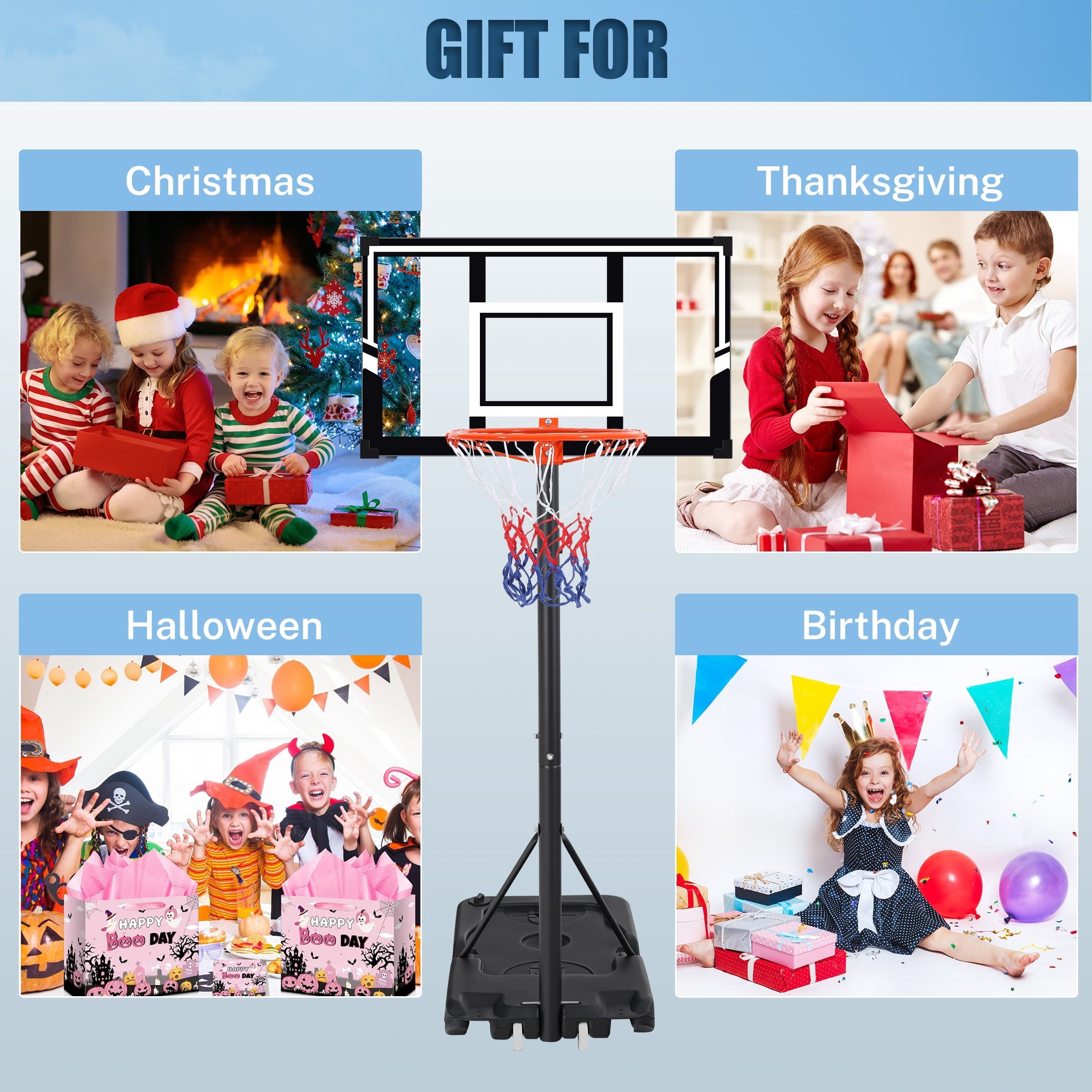 Portable Basketball Hoop Outdoor, SEGMART 3.3Ft-10Ft Height Adjustable Swimming Pool Basketball Hoop Goal System with PE Backboard for Kids Youth Adults Play in Backyard/Courts/Indoor