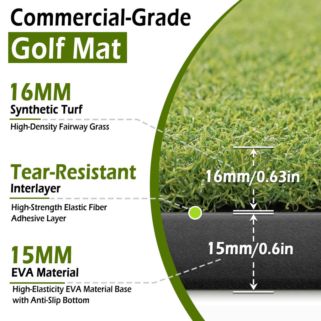 Bearwill Golf Mat 31mm, 5ft x 4ft Golf Hitting Mats for Practice Outdoor Indoor, High-Elasticity Artificial Turf Mat for Garage Simulator Chipping Driving Training