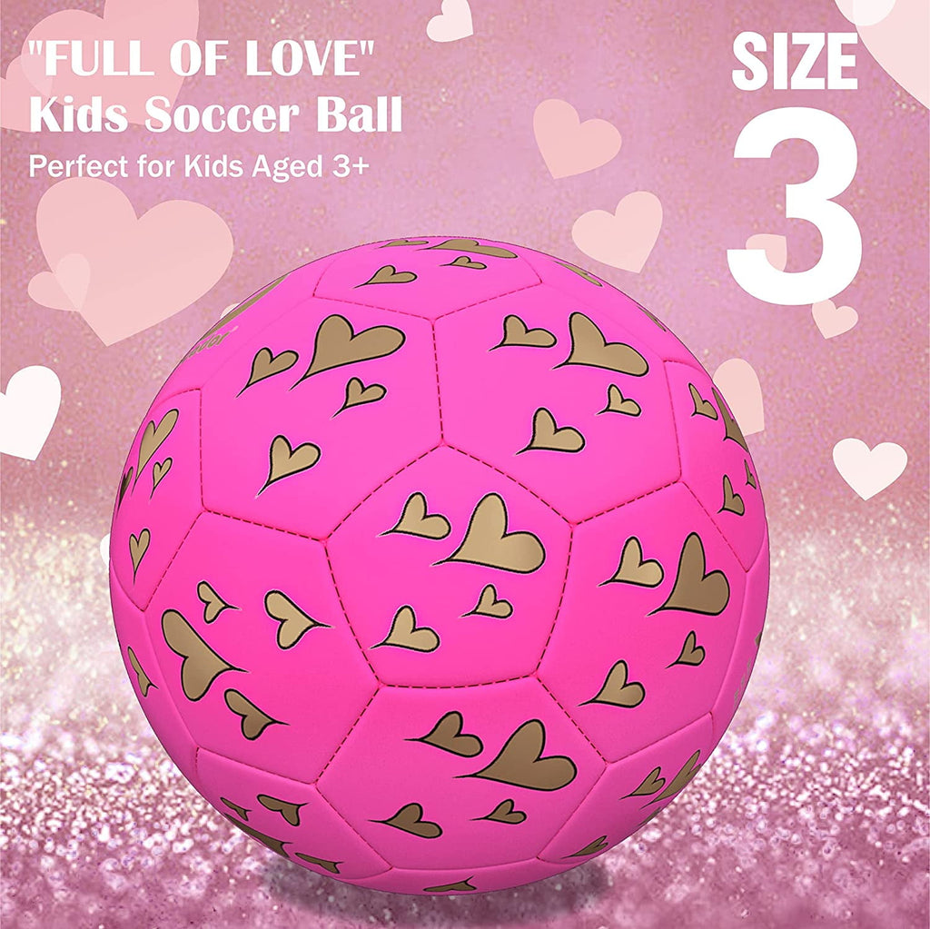 PP PICADOR Pink Heart Cartoon Soccer Ball Toy with Pump, Size 3
