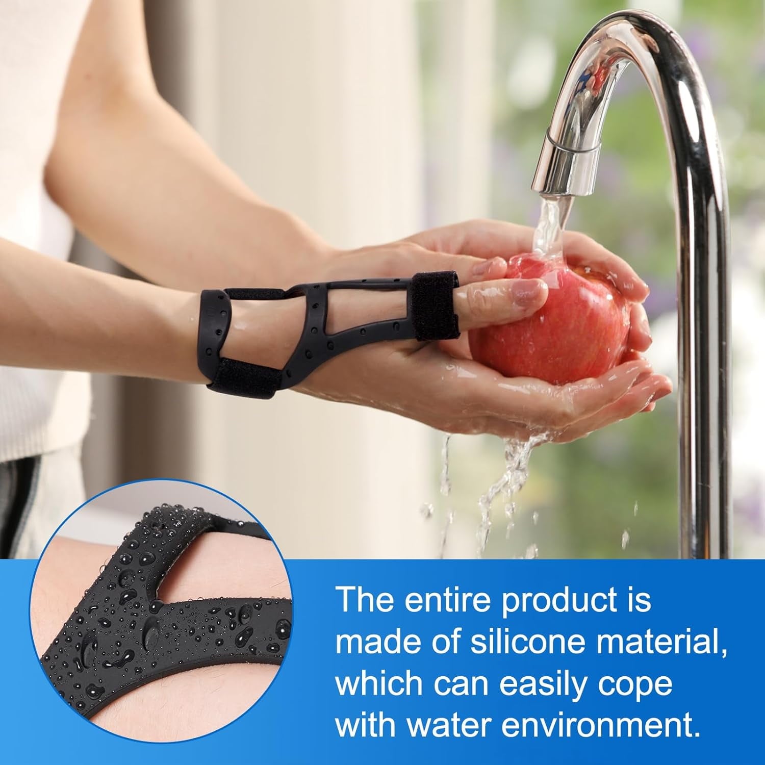 Velpeau Waterproof Thumb Brace for Arthritis Pain and Support, Semi-rigid Silicone Thumb Spica Splint Ideal for De Quervains Tenosynovitis, Tendonitis, One Size Fits Most, Fits both hands(M)