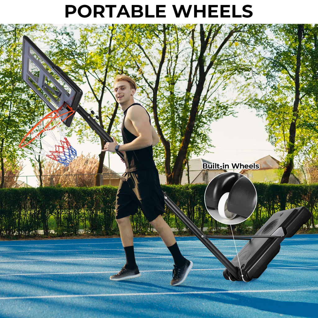 LAZY BUDDY 44in Portable Basketball Hoop Goal Basketball Hoop System Height Adjustable 4.4ft - 10ft,  Indoor Outdoor PVC Backboard
