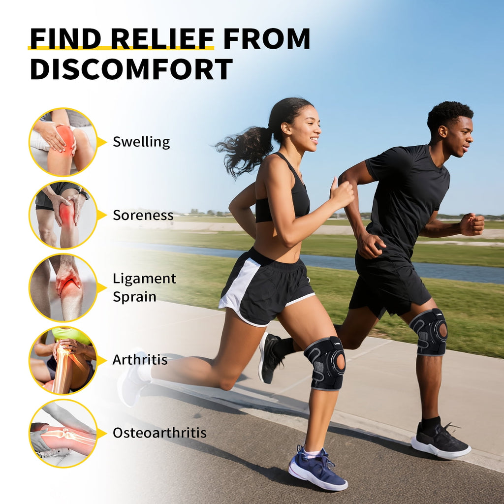 CAMBIVO Knee Brace with Side Stabilizers, Knee Sleeve for Knee Pain Women & Men, Patella Gel Pads Knee Support Wrap Strap for Meniscus Tear, Black M