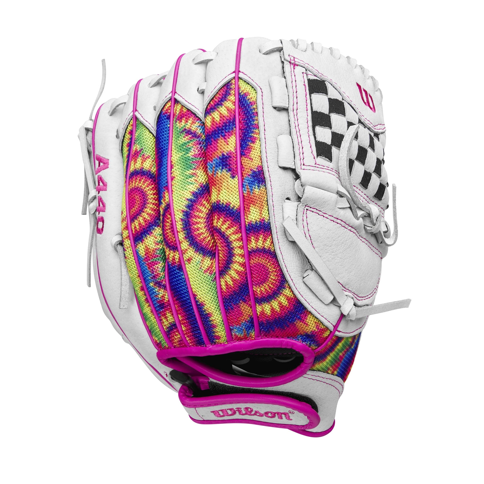 Wilson 2024 A440™ Flash™ 11.5” Youth Fastpitch Softball Glove - White/Tie Dye, Left Hand Throw