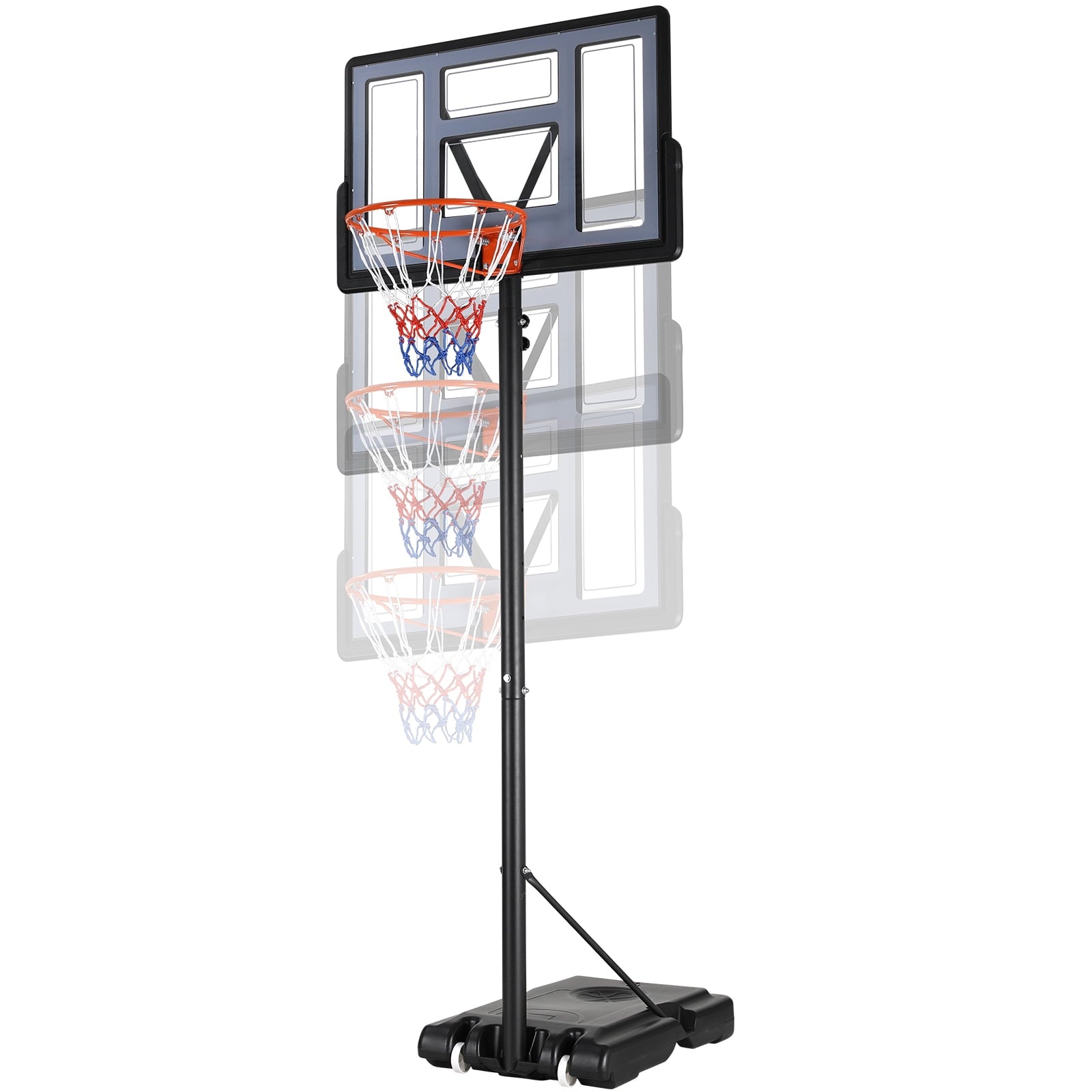 LAZY BUDDY 44in Portable Basketball Hoop Goal Basketball Hoop System Height Adjustable 4.4ft - 10ft,  Indoor Outdoor PVC Backboard
