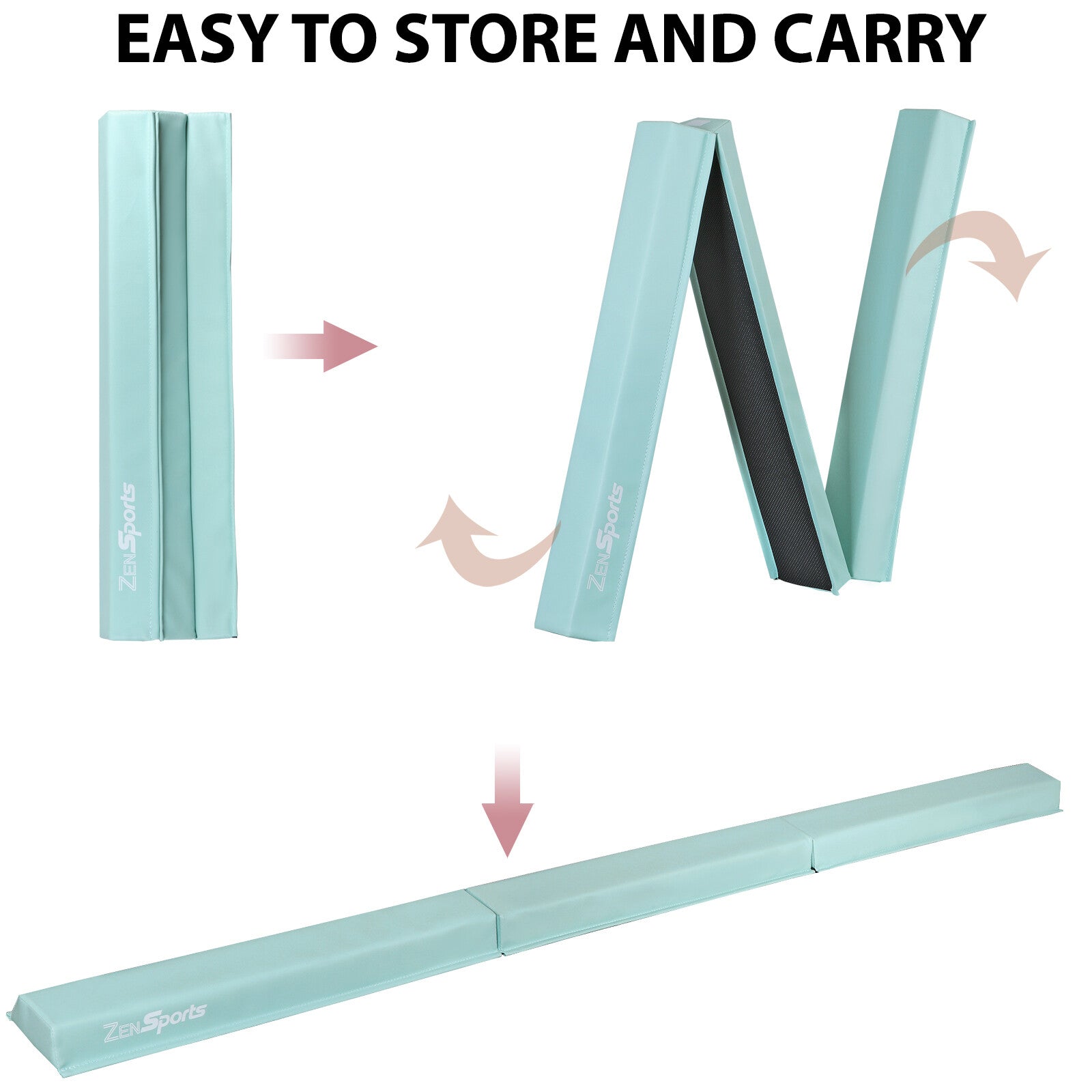 ZENSTYLE 9FT Balance Beam Extra Firm Vinyl Folding Gymnastics Beam Tumbling Home Practice