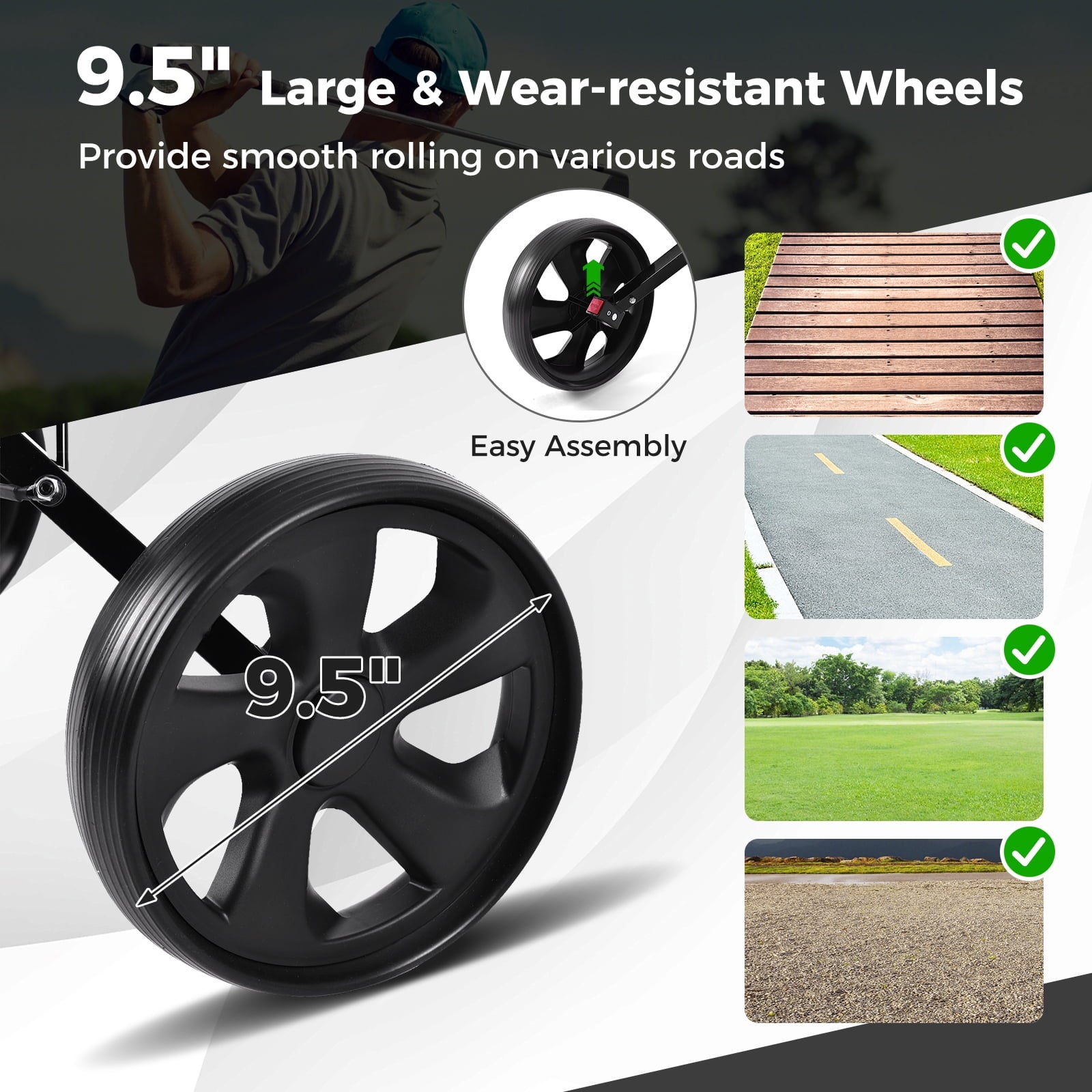 Costway 2 Wheel Golf Push Cart Foldable Portable Lightweight Golf Trolley with Scorecard Holder