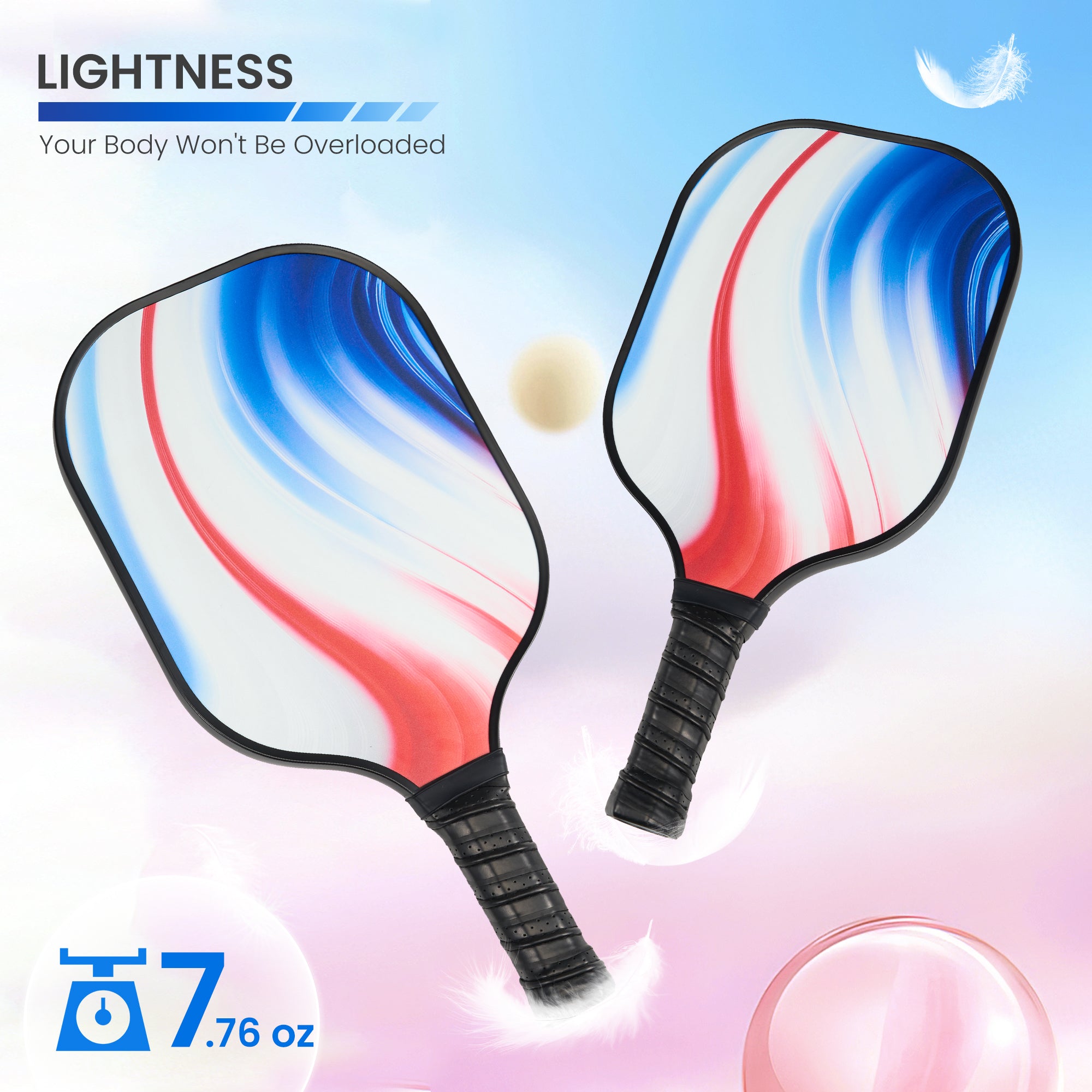 Naipo Pickleball Paddles Set with 2 Portable Pickle Ball Rackets Fiberglass Surface 4 Pickle Balls Lightweight for Family Outdoor Indoor