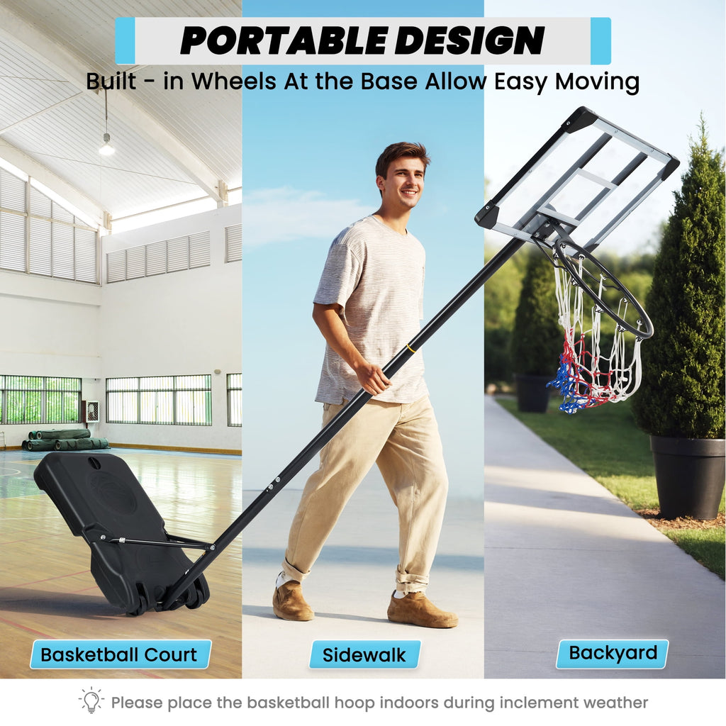 Naipo 28in Basketball Hoop Basketball Goal System Height Adjustable 5.1ft to 7ft Court for All Age Ranges Indoor Outdoor Use