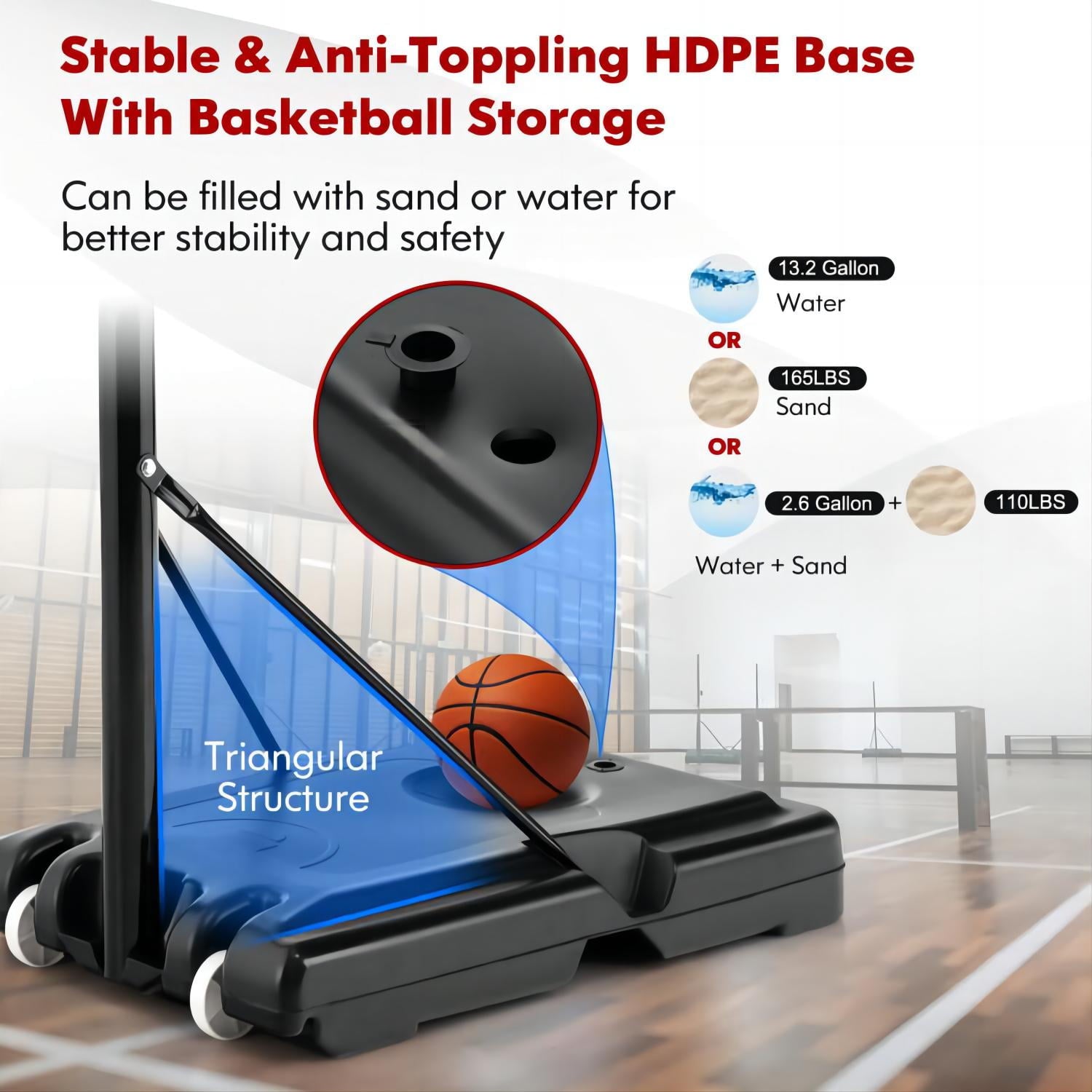 SUGIFT 7.5 ft - 10 ft 44 in Weatherproof Portable Basketball Systems