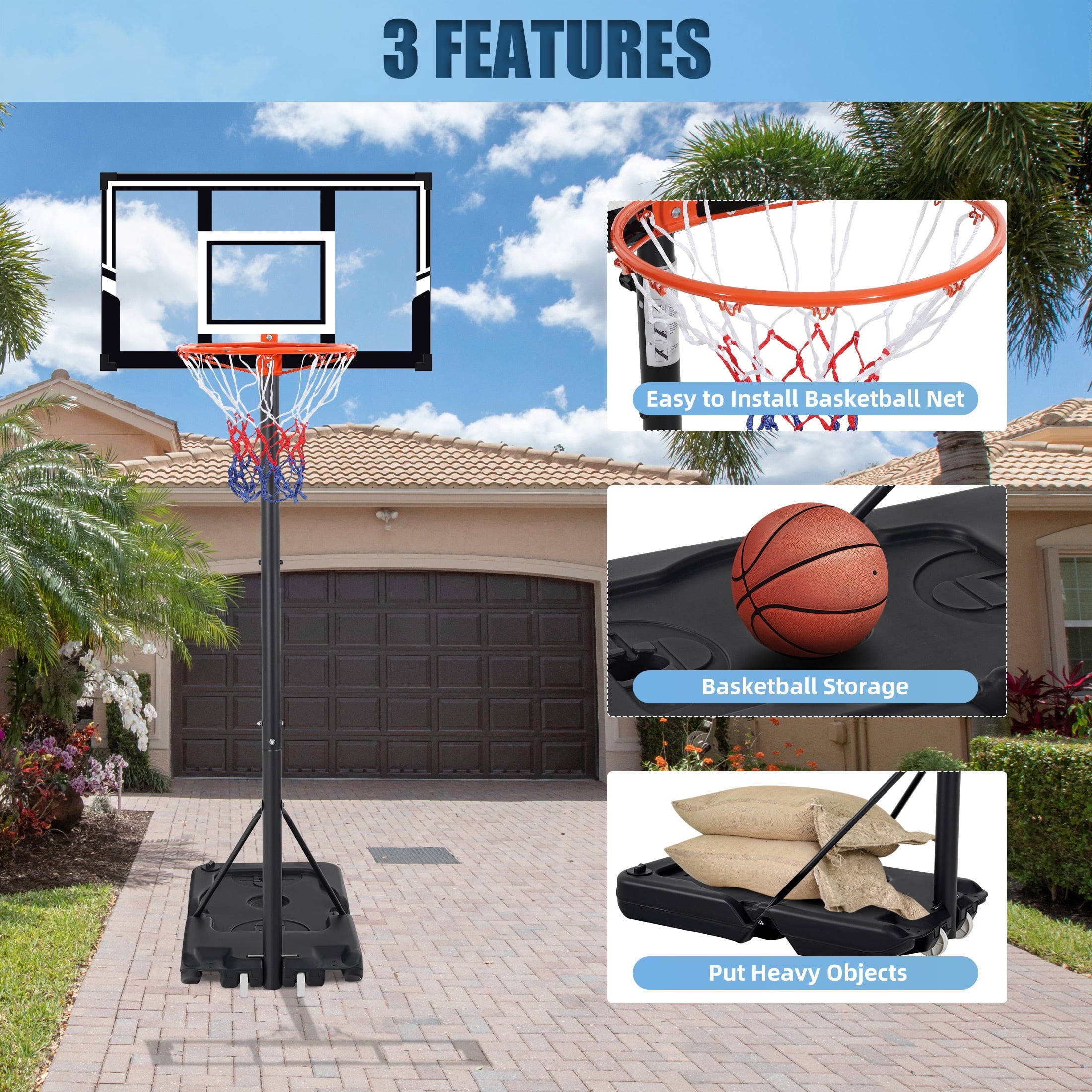 Portable Basketball Hoop Outdoor, SEGMART 3.3Ft-10Ft Height Adjustable Swimming Pool Basketball Hoop Goal System with PE Backboard for Kids Youth Adults Play in Backyard/Courts/Indoor