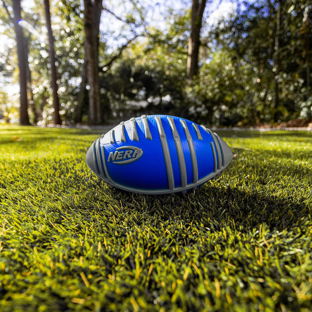 NERF Weather Blitz Kids Foam Football - Youth Weatherproof Soft Foam Ball - Indoor + Outdoor Football for Kids - Small Junior NERF Foam Football - 9" Inch Youth Sized Football - Blue