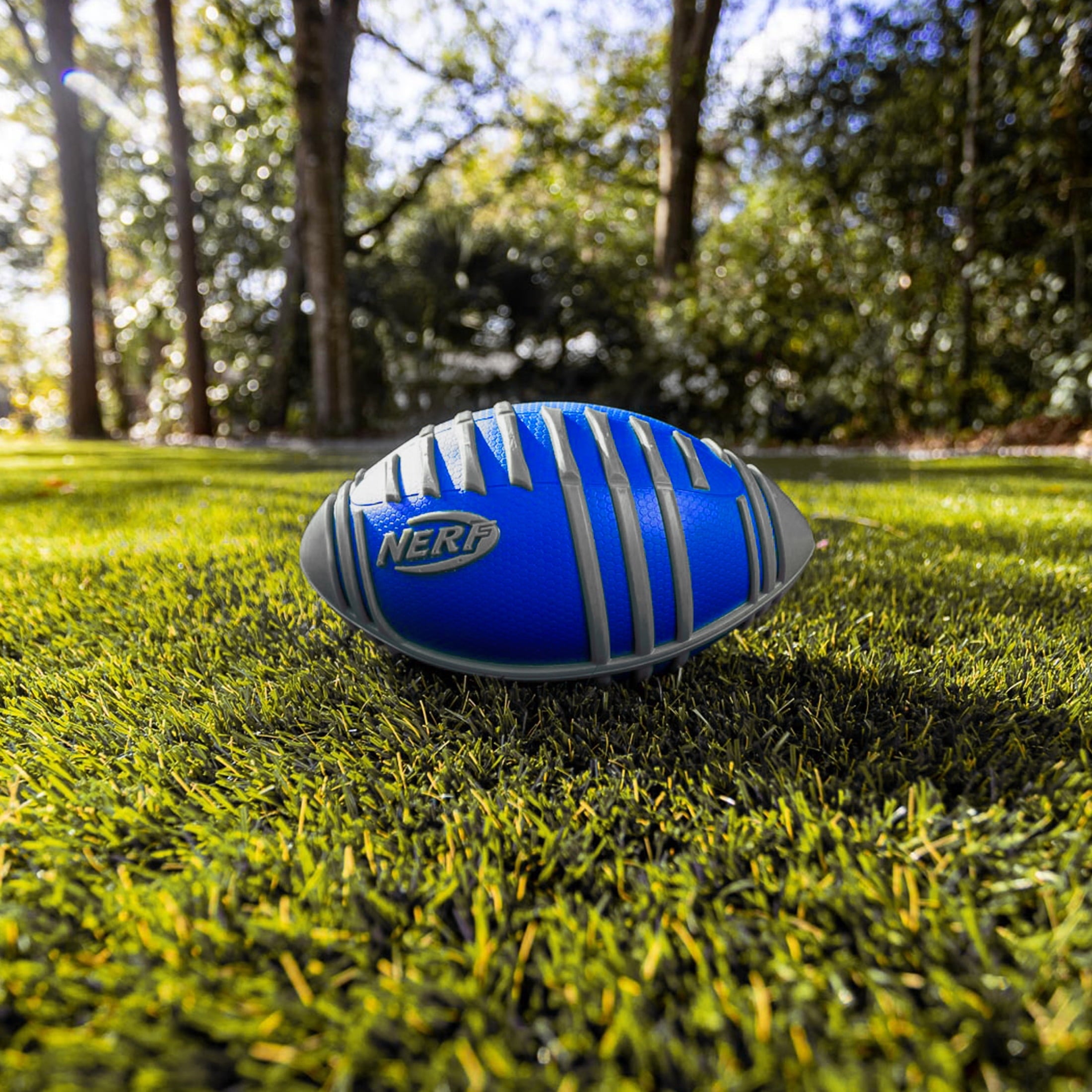 NERF Weather Blitz Kids Foam Football - Youth Weatherproof Soft Foam Ball - Indoor + Outdoor Football for Kids - Small Junior NERF Foam Football - 9" Inch Youth Sized Football - Blue